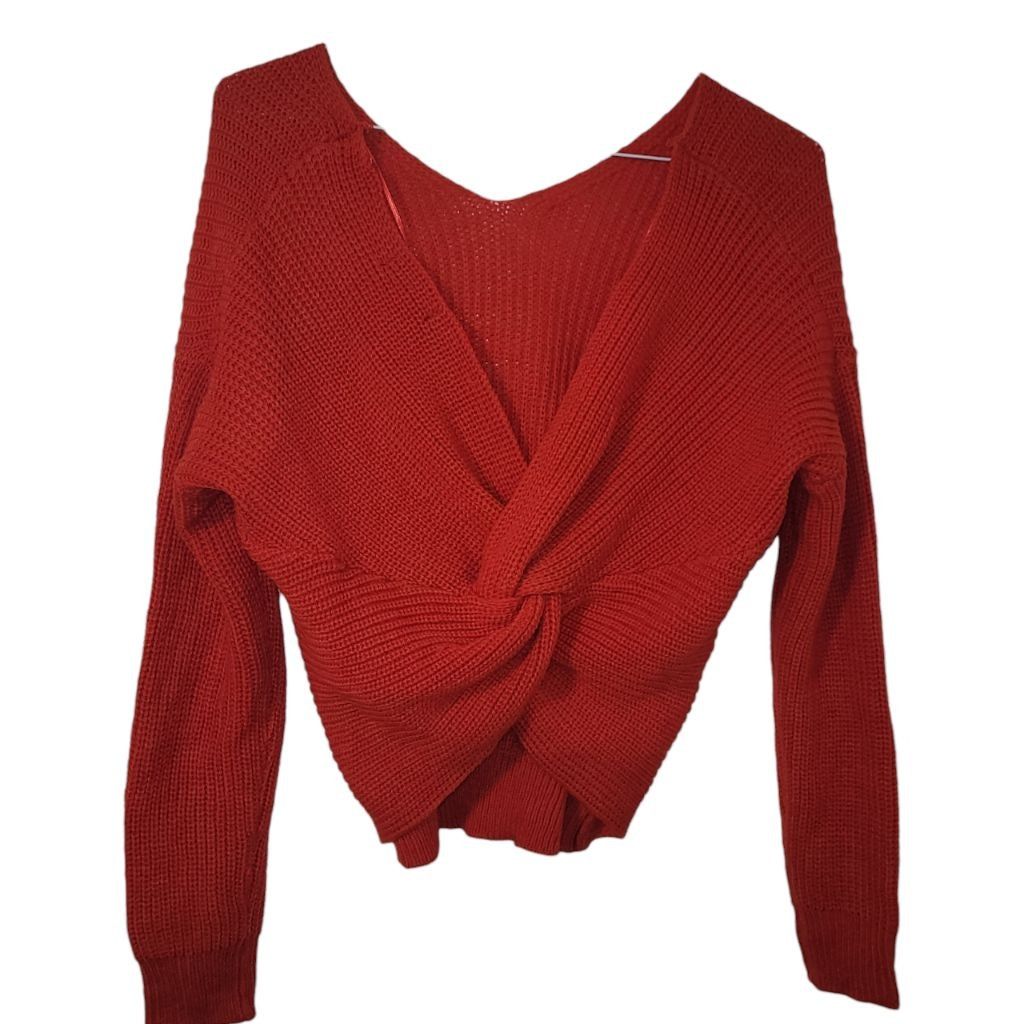 non LOVE TREE Red Twist Back Knit Sweater Size L Size L / US 10 / IT 46 - 2 Thumbnail