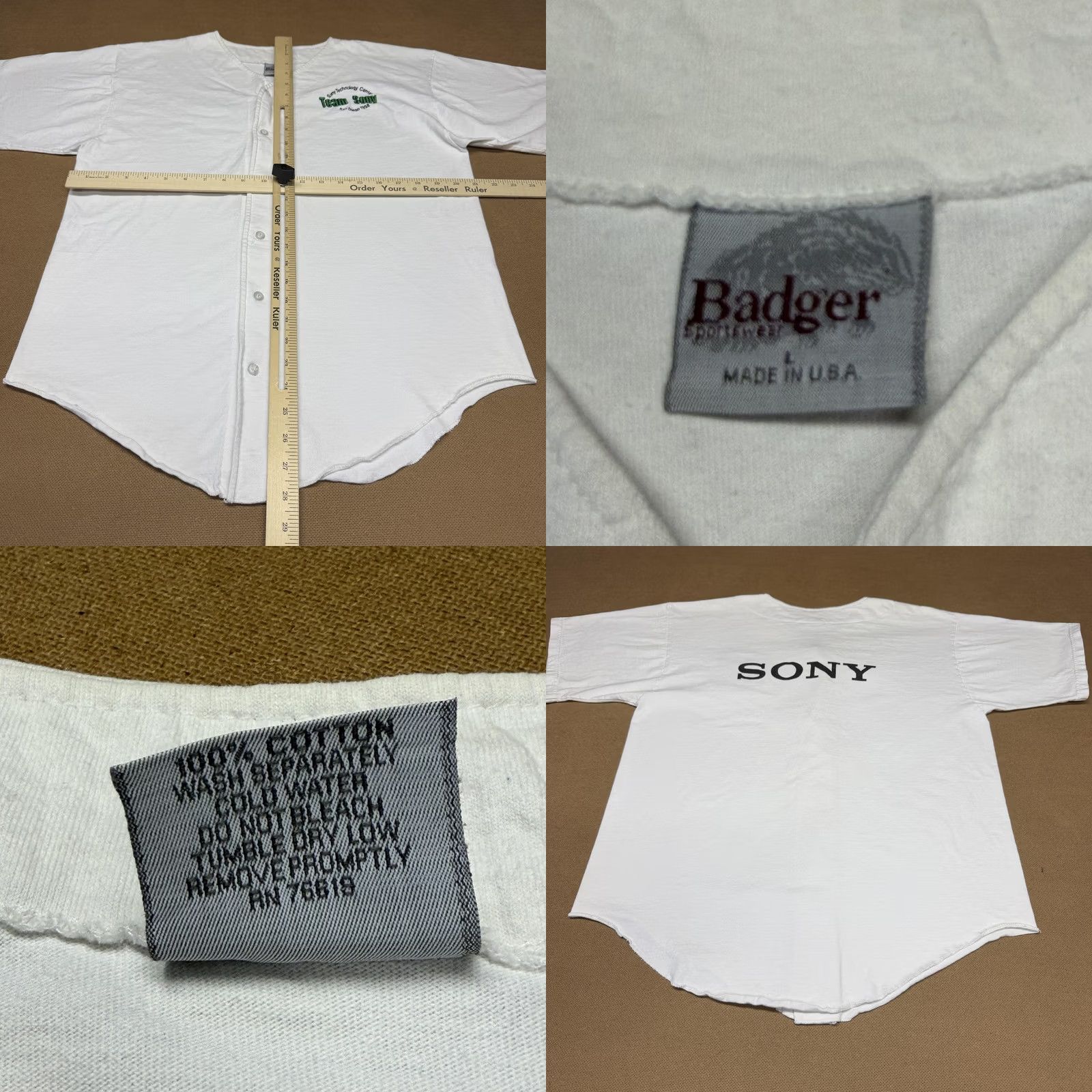 Vintage Vintage Badger Mens Large White Team Baseball Button Up Shirt Sony Jersey USA 90s Size US L / EU 52-54 / 3 - 8 Thumbnail