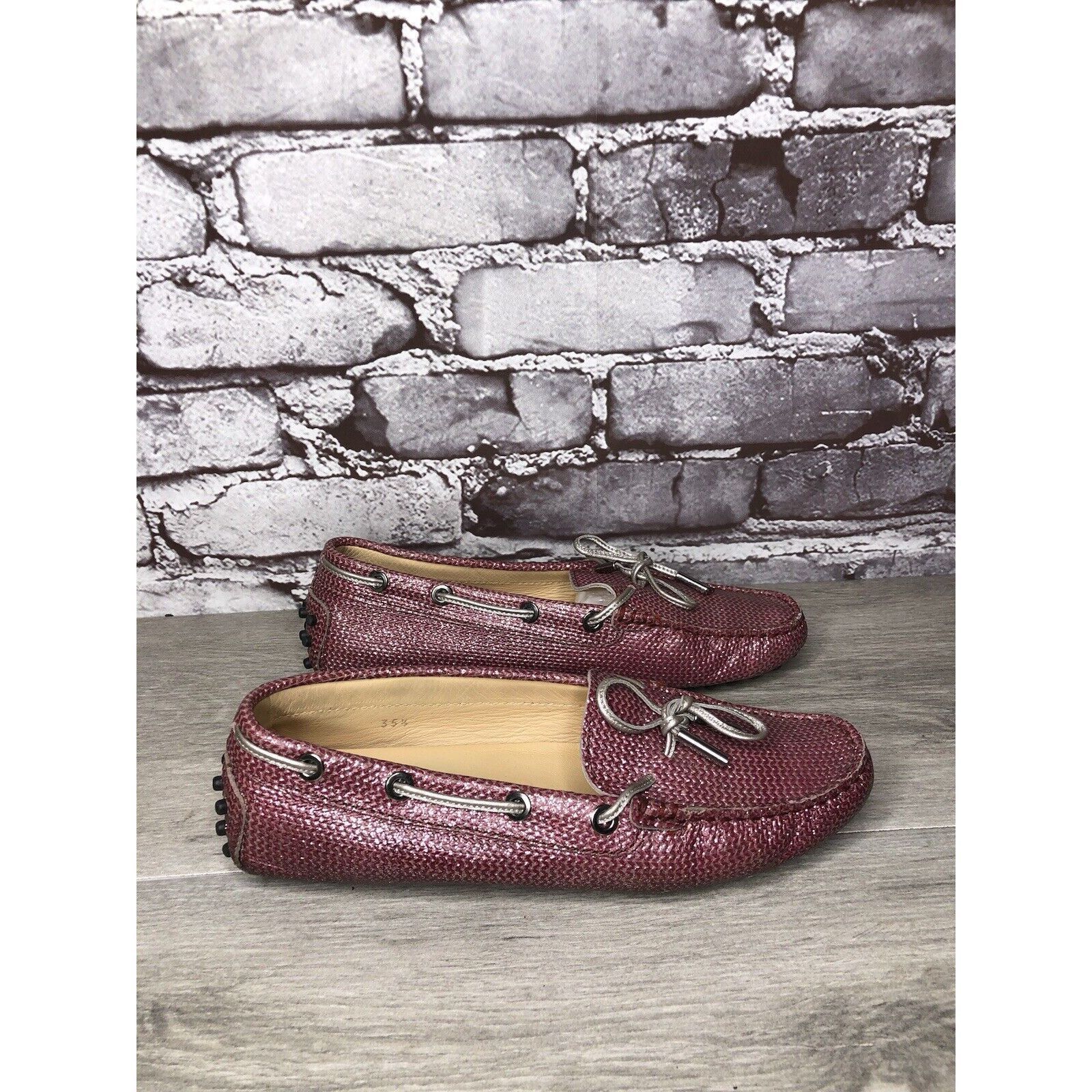Tod's TODS Pink Metallic Leather Moccasins Driver Loafers Flats Wo Size US 5 / IT 35 - 13 Thumbnail