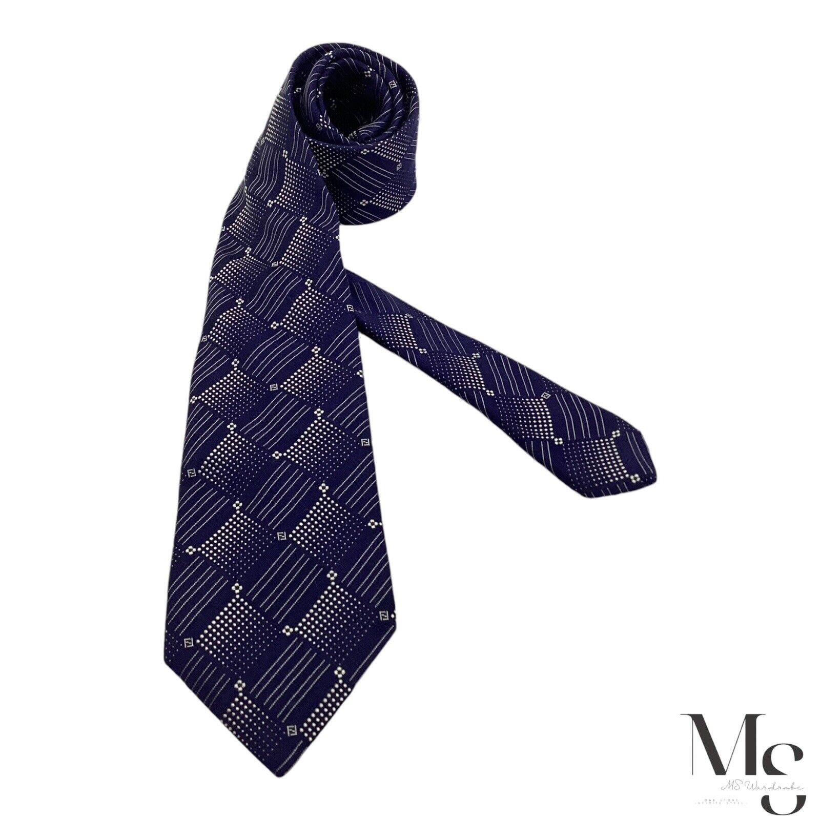 Fendi FENDI Blue Geometric Monogrammed FF Silk Tie Made In Italy W Size ONE SIZE - 1 Thumbnail