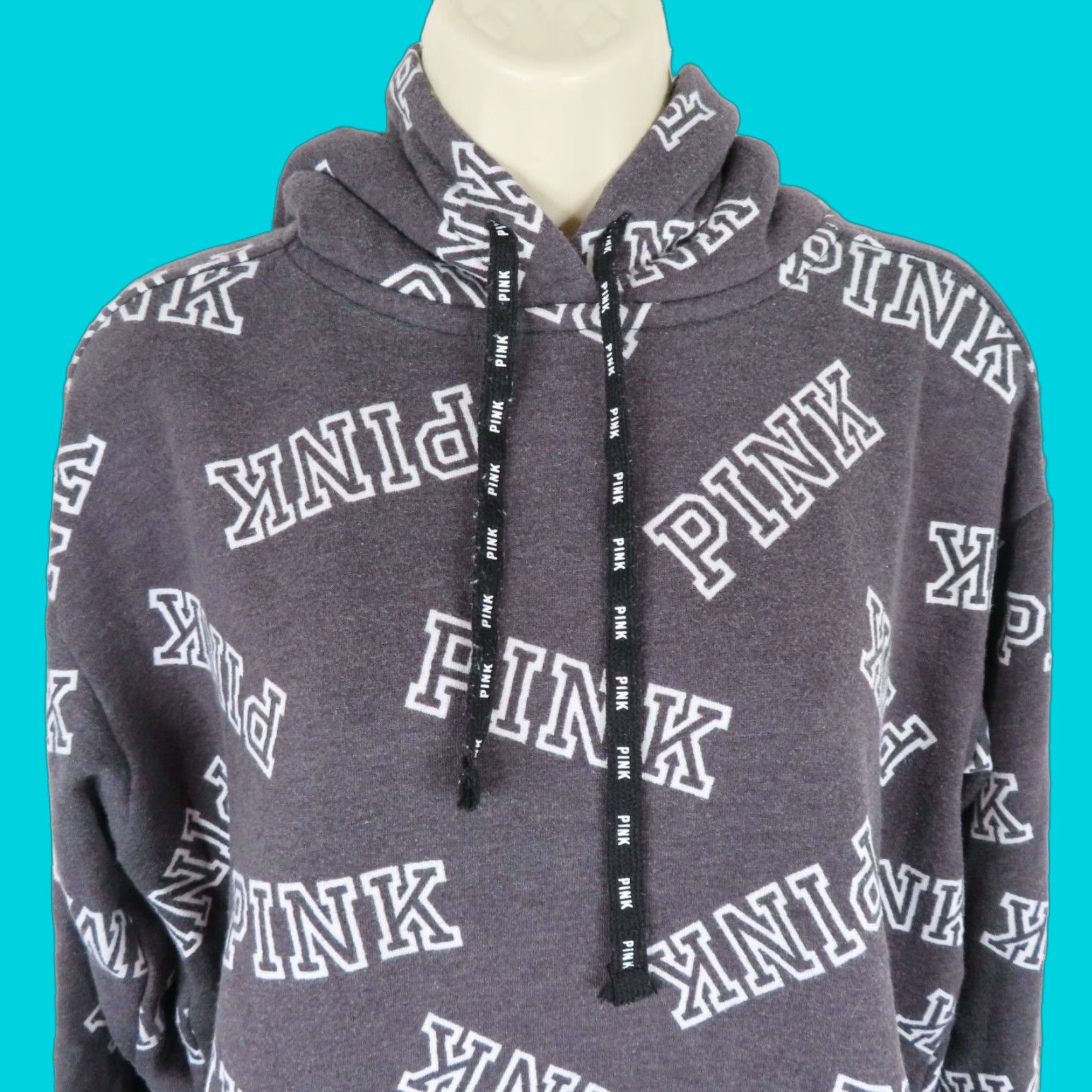 Victoria's Secret PINK Victoria's Secret Women's Small Dark Gray Logo Pullover Hoodie Sherpa Hooded Pullover Size S / US 4 / IT 40 - 1 Thumbnail