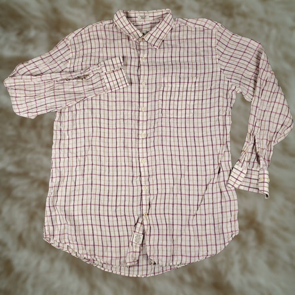 Peter Millar Peter Millar Shirt Mens XL Pink Beige Check Linen Button Up Long Sleeve Clothing White? Size US XL / EU 56 / 4 - 1 Thumbnail
