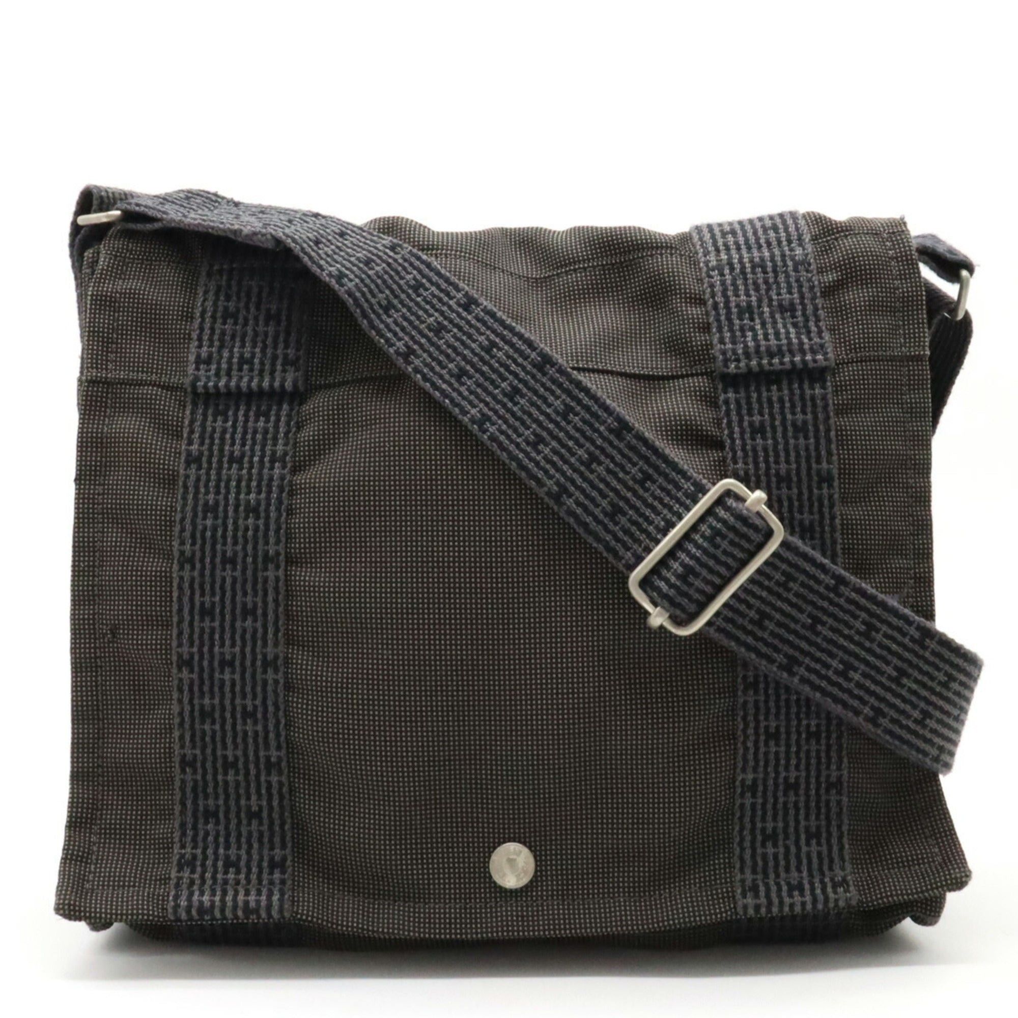 image of Hermes Ale Line Basas Pm Shoulder Bag Nylon Canvas Gray Black, Women's
