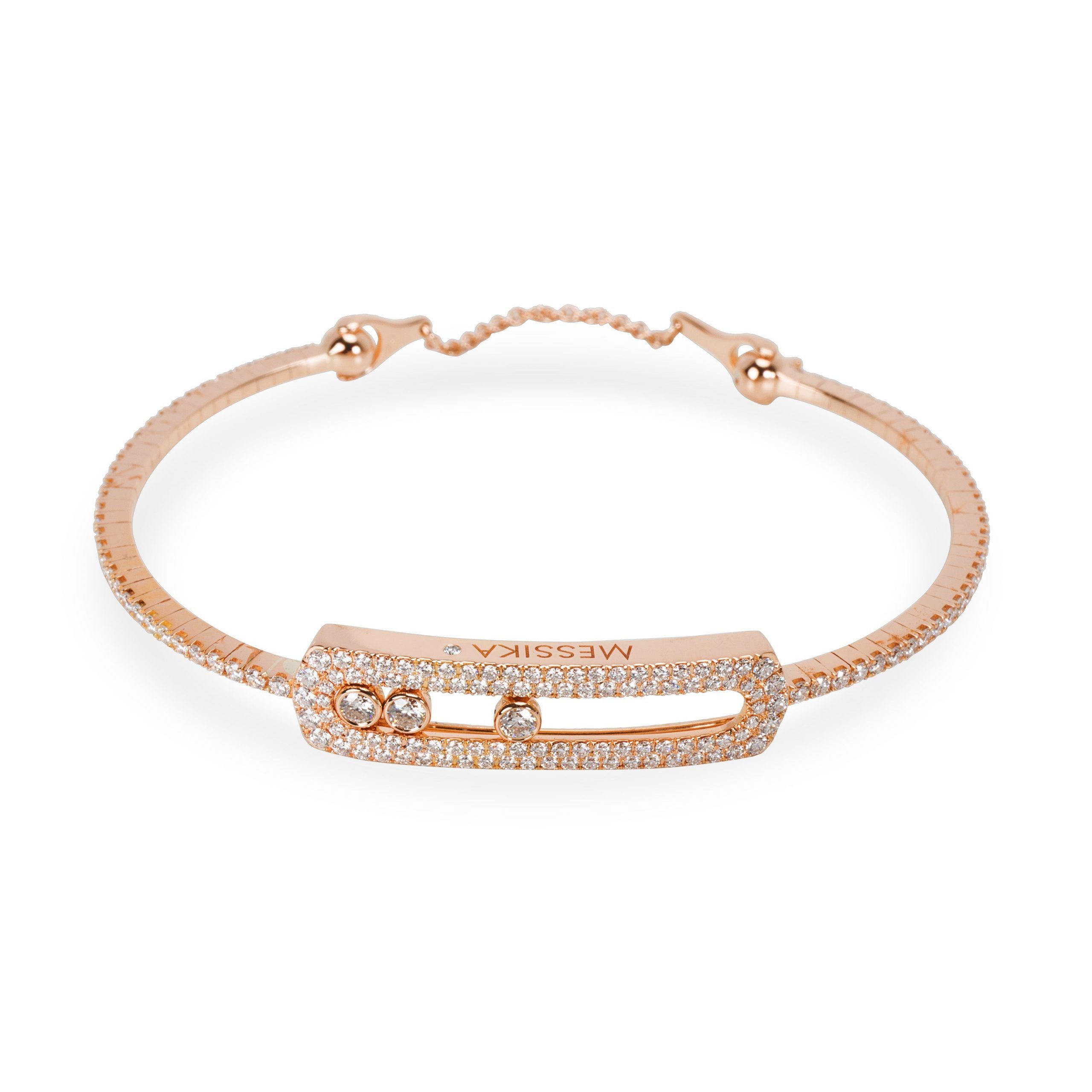 image of Louis Vuitton Messika Move Skinny Pave Diamond Bracelet In 18K Pink Gold 1.25 Ctw, Women's