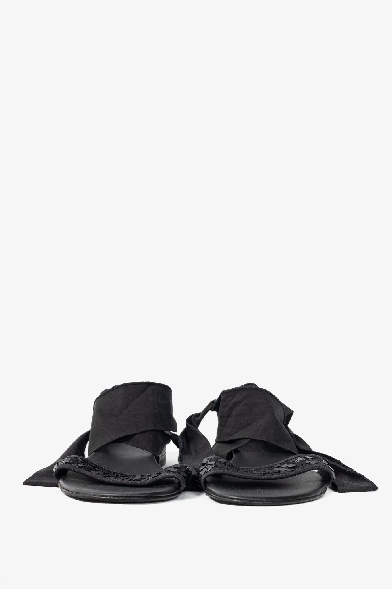 Annette Gortz Annette Gortz Black Sequin-Embellished Tie Sandals Size US 9.5 / IT 39.5 - 3 Thumbnail