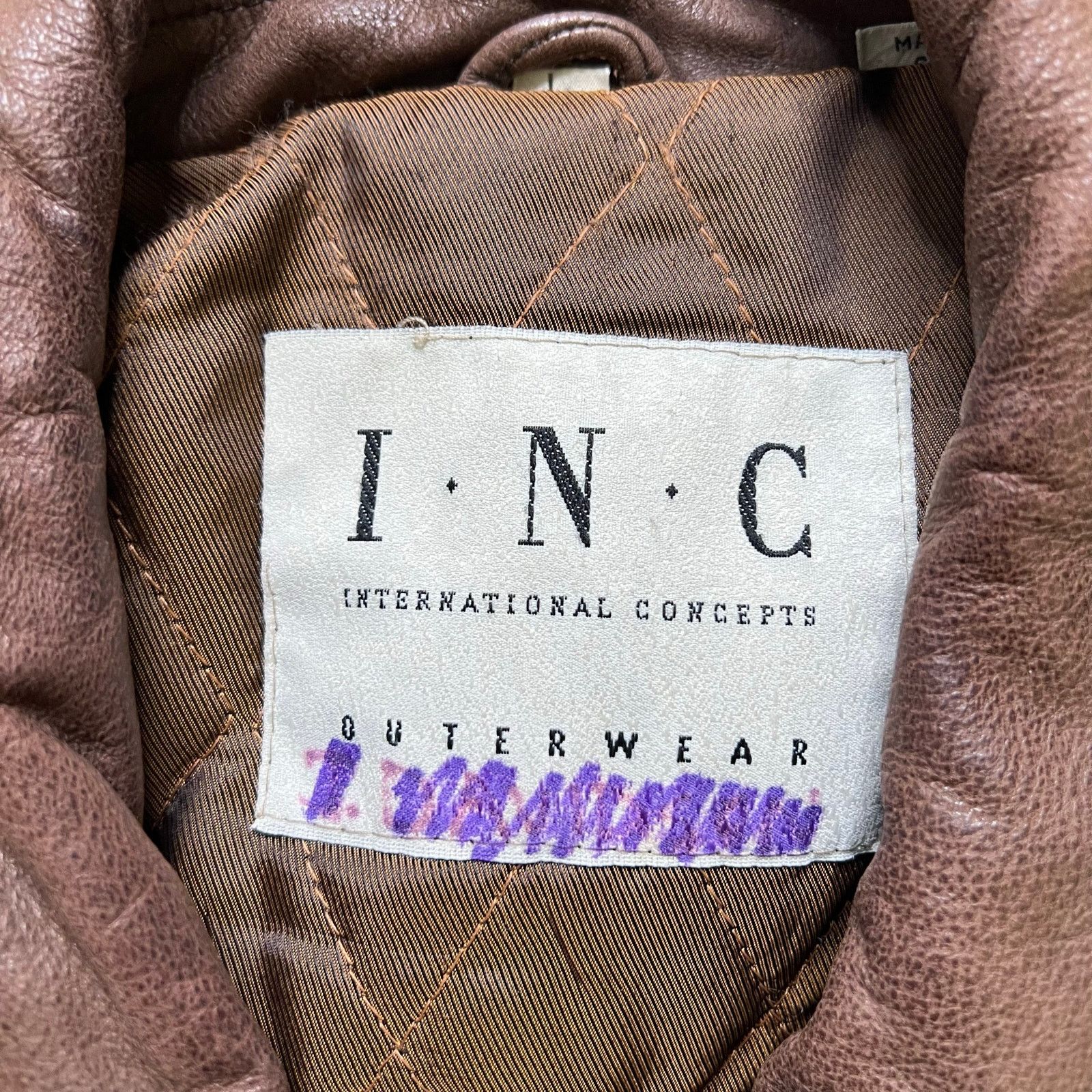 Vintage INC Leather Jacket Brown Zip Snap Front Quilted Lined Mens L Size US L / EU 52-54 / 3 - 16 Thumbnail