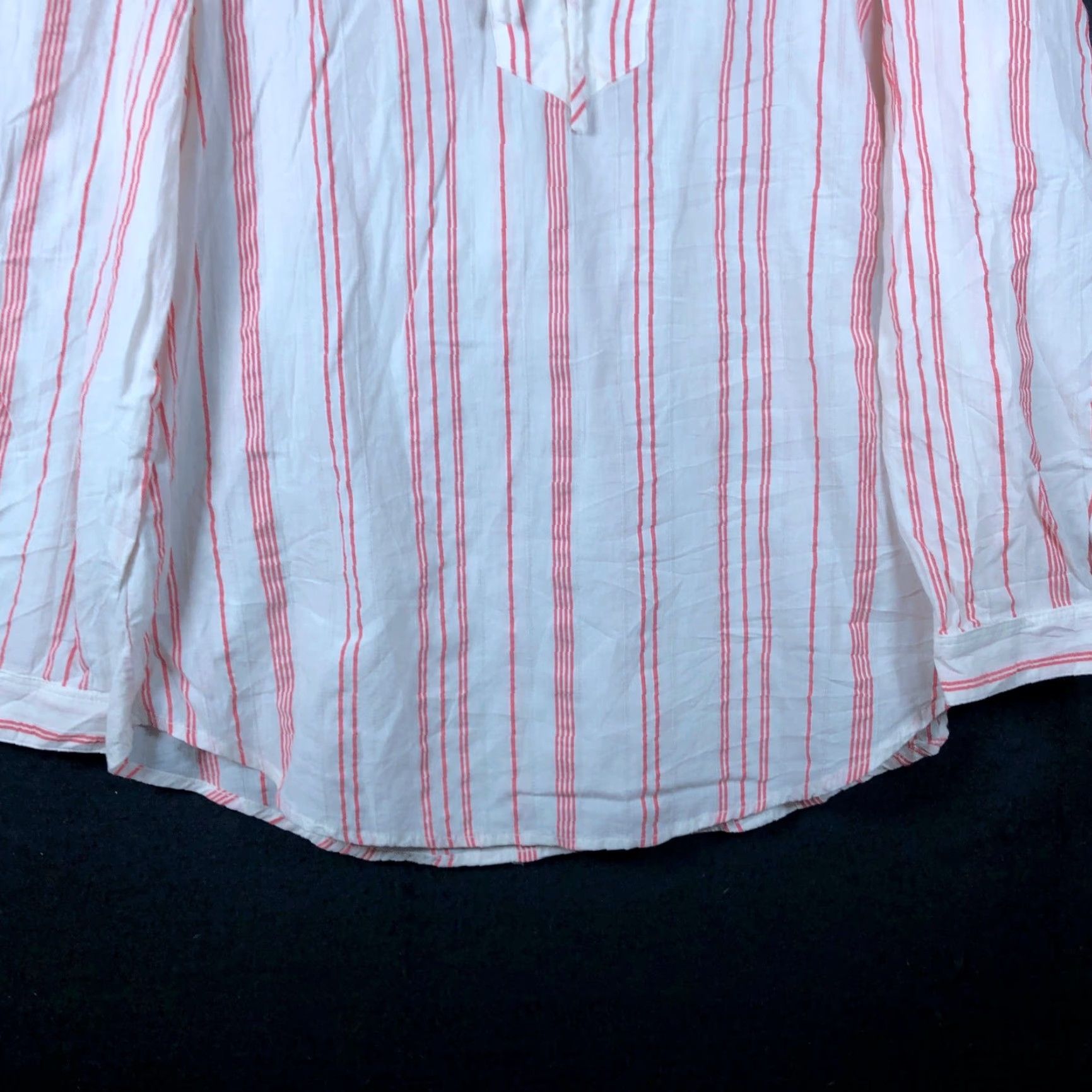 Loft LOFT Shirt Womens White Pink Striped V-Neck Key Hole Long Sleeve 100% Cotton S Size S / US 4 / IT 40 - 3 Thumbnail