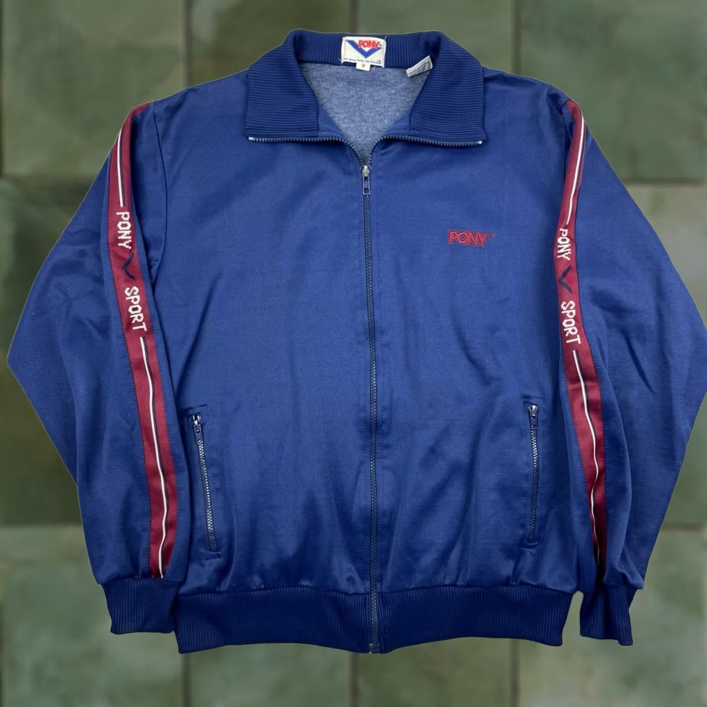PONY VINTAGE PONY Athletic Jacket Men M Blue 80s Classic Collared Full Zip Sweatshirt-style Jacket Size US M / EU 48-50 / 2 - 1 Thumbnail
