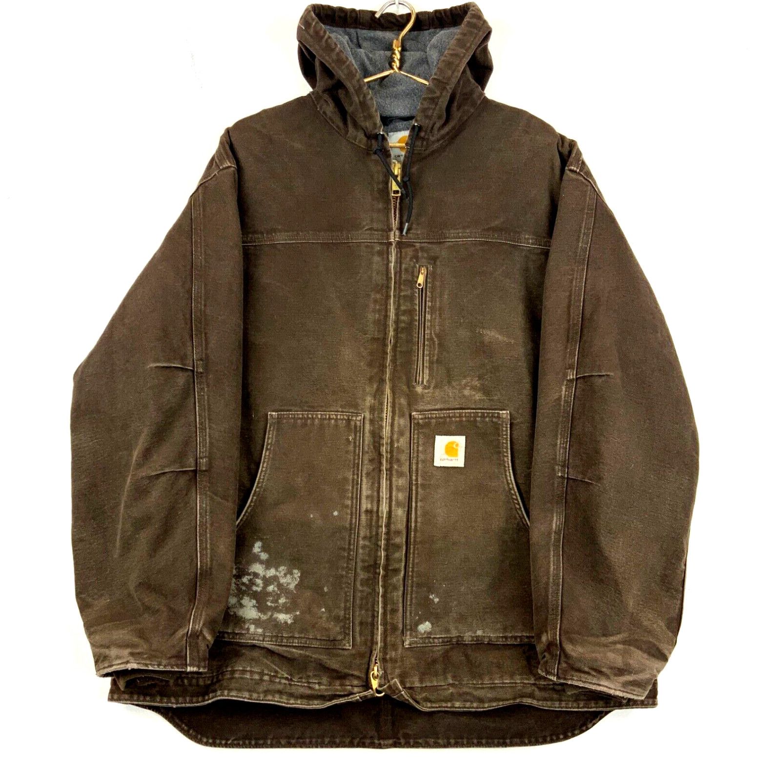 image of Carhartt Canvas Fleece Lined Full Zip Hooded Work Jacket Size 2Xl Brown Workwear in White, Men's