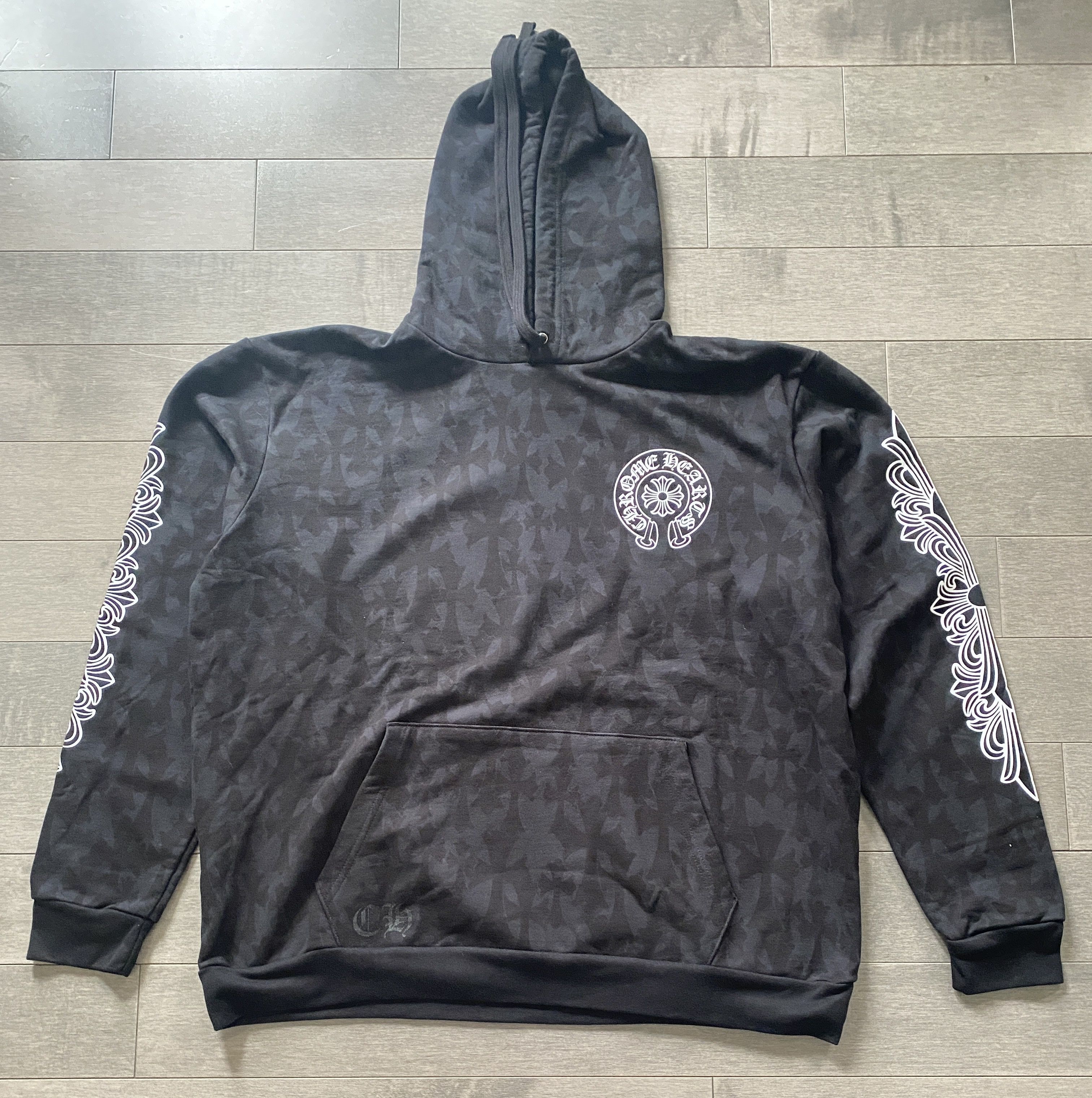 image of Chrome Hearts Cemetery Cross All Over Print Hoodie in Black, Men's (Size XL)