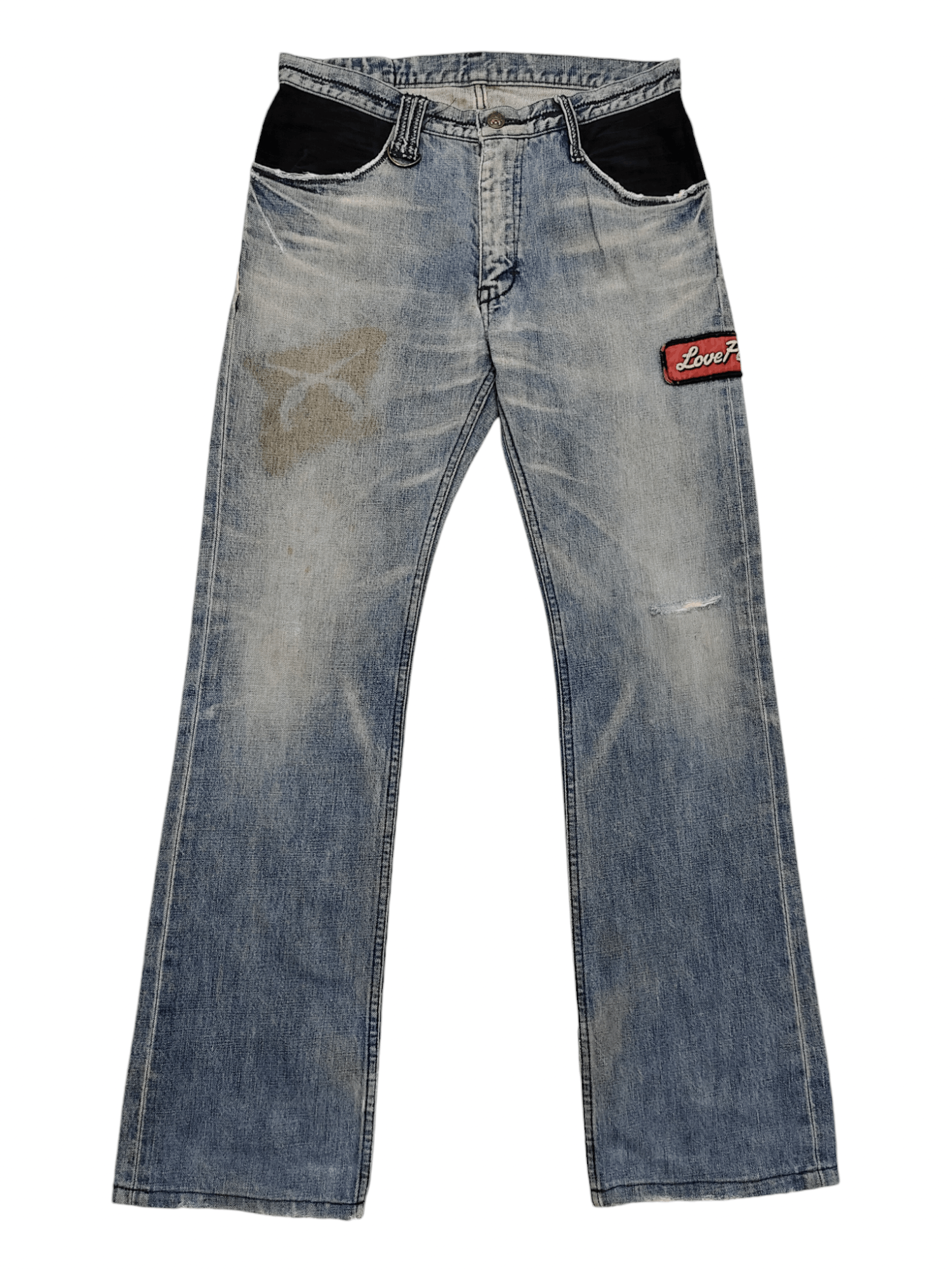 Roar ROAR🇯🇵 Punk "Love Peace" Crossgun Distressed Wash Jeans Size US 30 / EU 46 - 2 Thumbnail