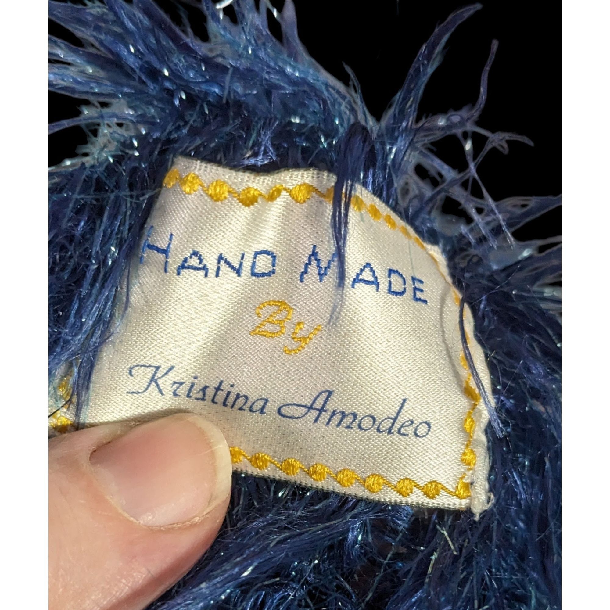 Other Handmade Blue And Metallic Eyelash Yarn Scarf By Kristina Am Size ONE SIZE - 4 Thumbnail