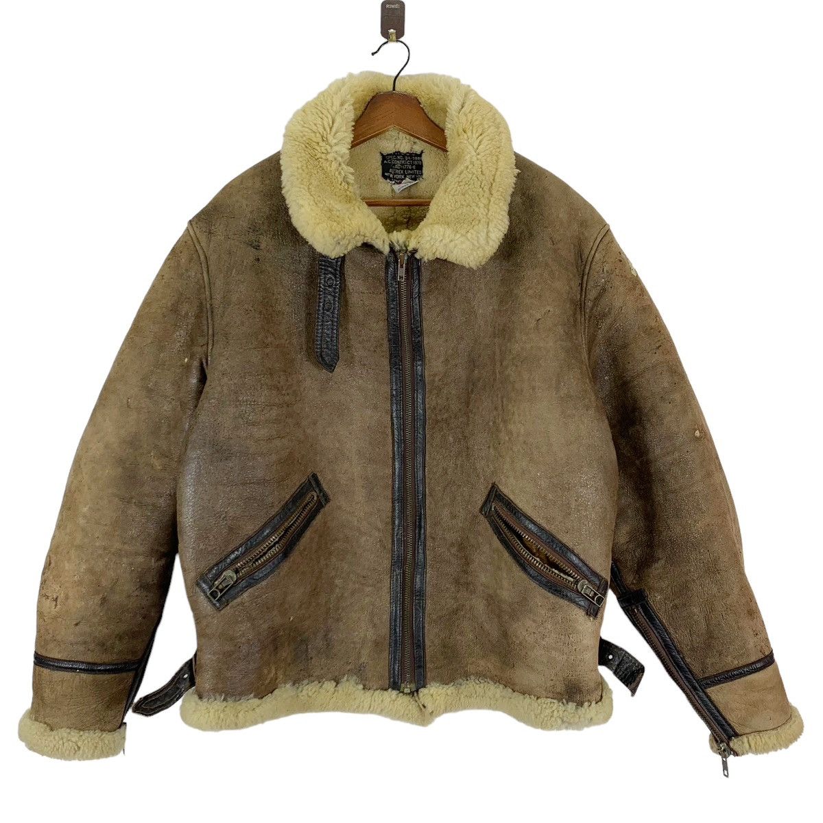 image of B 3 x Sheepskin Coat Vintage Avirex Co Ltd Shearling Type B-9 Leather Jacket in Brown (Size Medium)