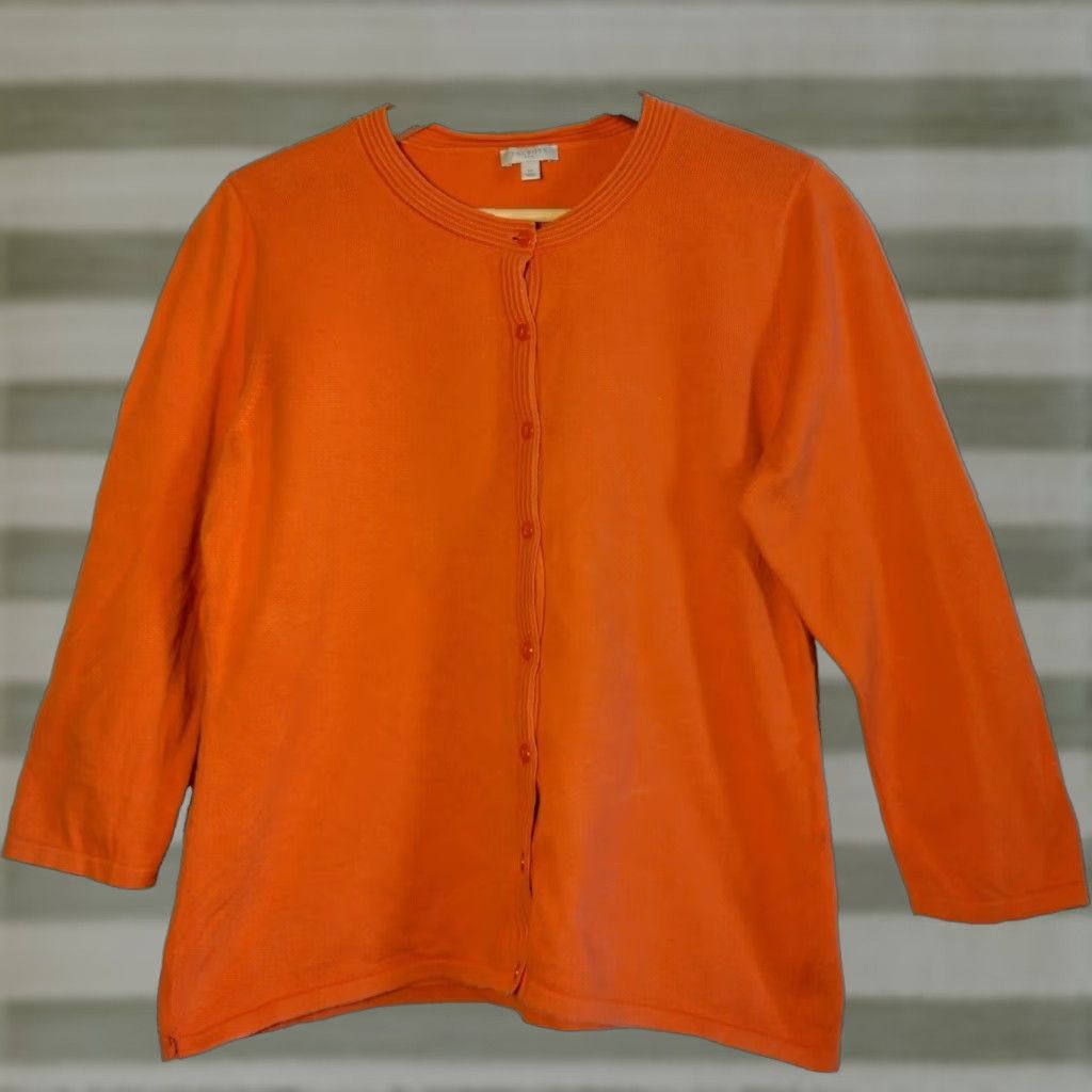Talbots Talbots Cardigan Sweater Women M Orange Cotton Button Up Casual Knit Round Neck Long Sleeve Size M / US 6-8 / IT 42-44 - 1 Thumbnail