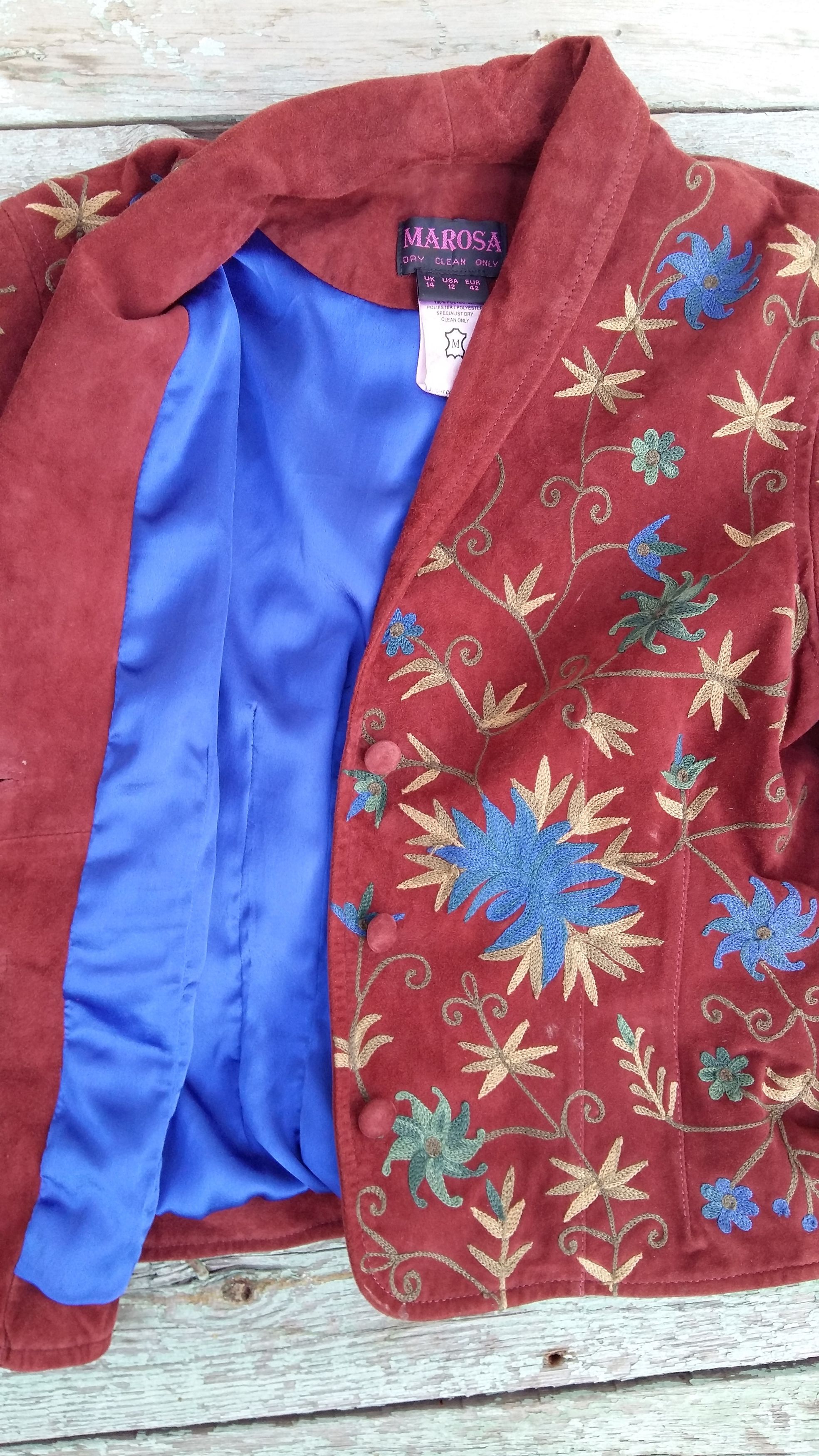 Vintage Suede Jacket With Flowers Embroidery Size XL / US 12-14 / IT 48-50 - 4 Thumbnail