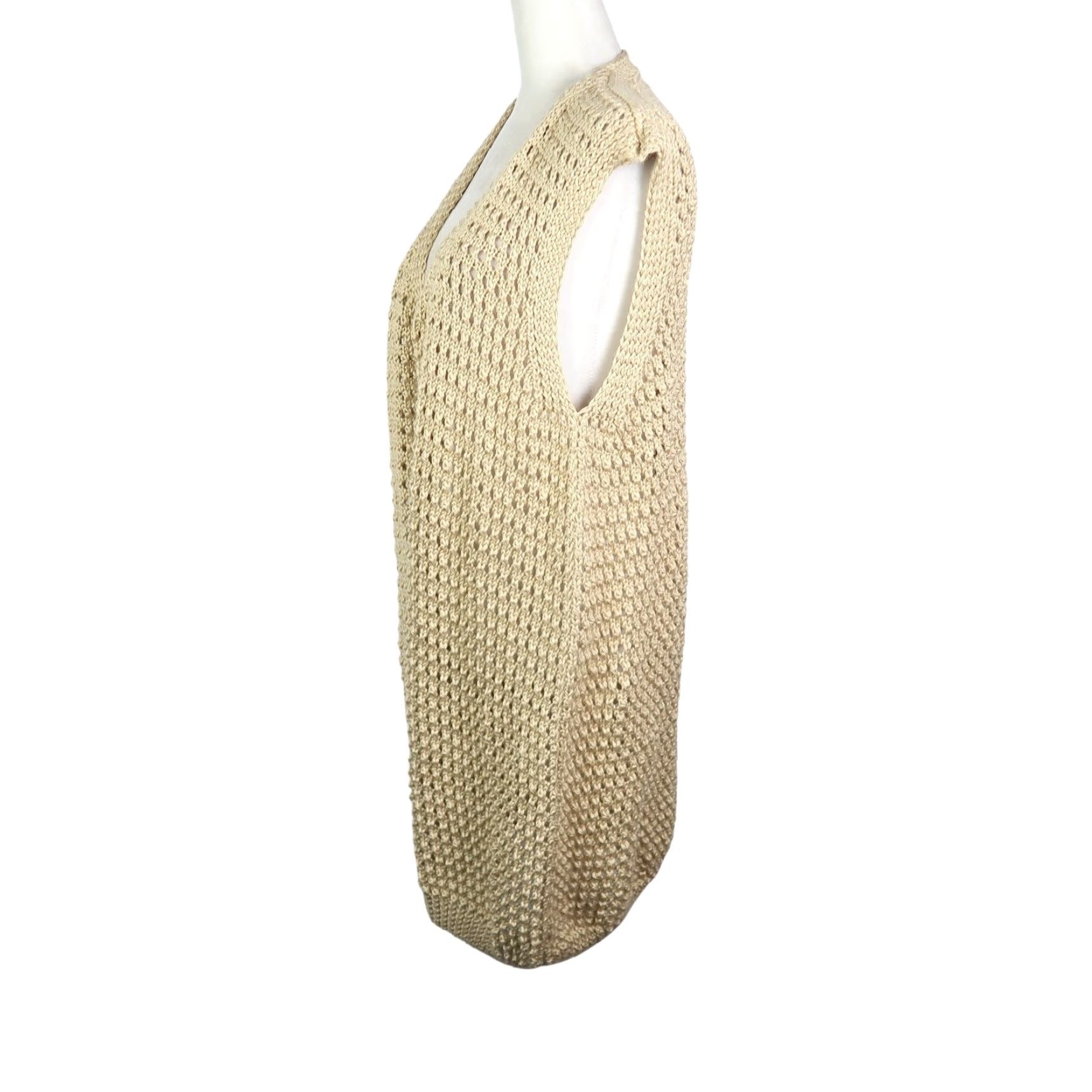 Vintage VINTAGE Tan Crochet Knit Long Cardigan Sweater Vest Duster Handmade Womens M Sleeveless Casual Spring Fall Size M / US 6-8 / IT 42-44 - 3 Thumbnail