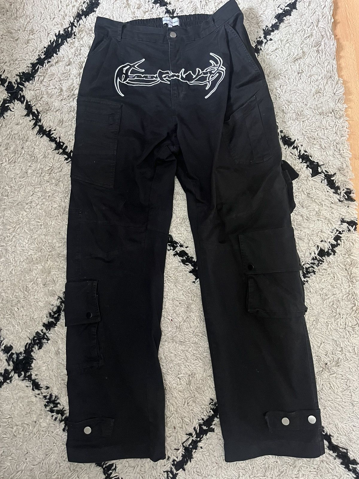 image of Heaven Can Wait Cargo Embroidered Logo Pants in Black, Men's (Size 32)