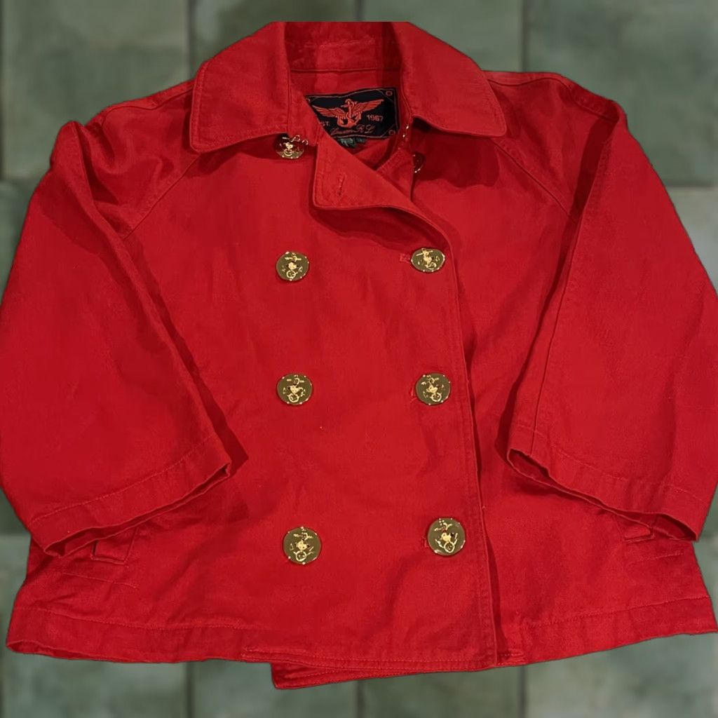 Ralph Lauren Lauren Ralph Lauren Womens Jacket Double Breasted Gold Tone Buttons Pockets Lg Red Cotton Cardigan? Size L / US 10 / IT 46 - 1 Thumbnail
