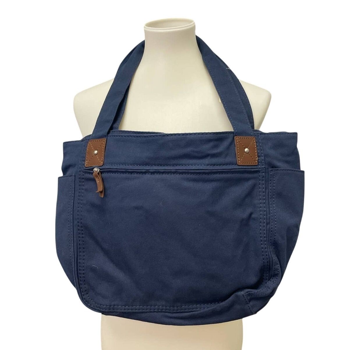 Faded Glory Hand Printed Red Peony Flower Navy Canvas Cotton Tote Bag Size ONE SIZE - 6 Thumbnail