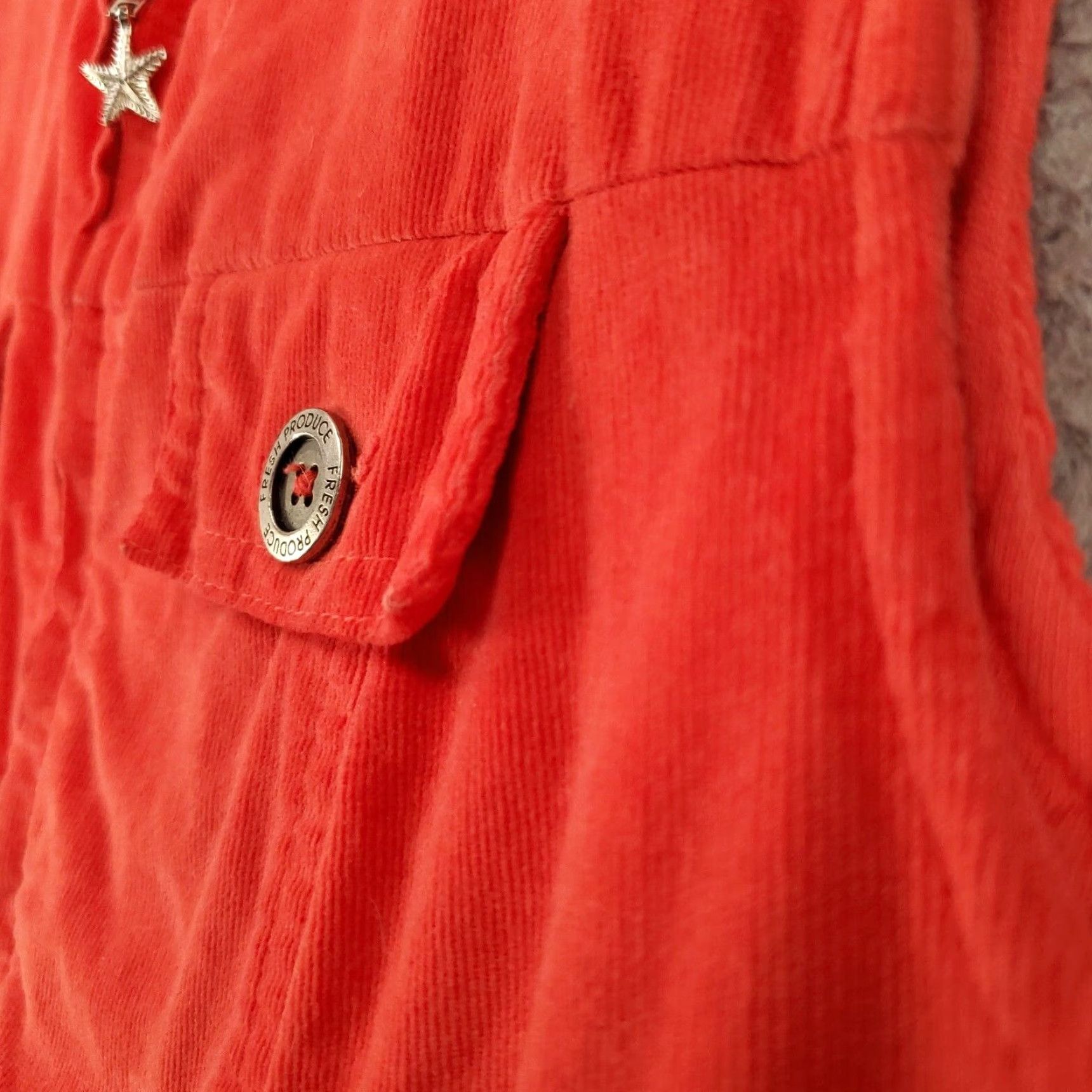 Vintage Fresh Produce Vest Women L Orange Corduroy Full Zip Pockets Size L / US 10 / IT 46 - 5 Thumbnail