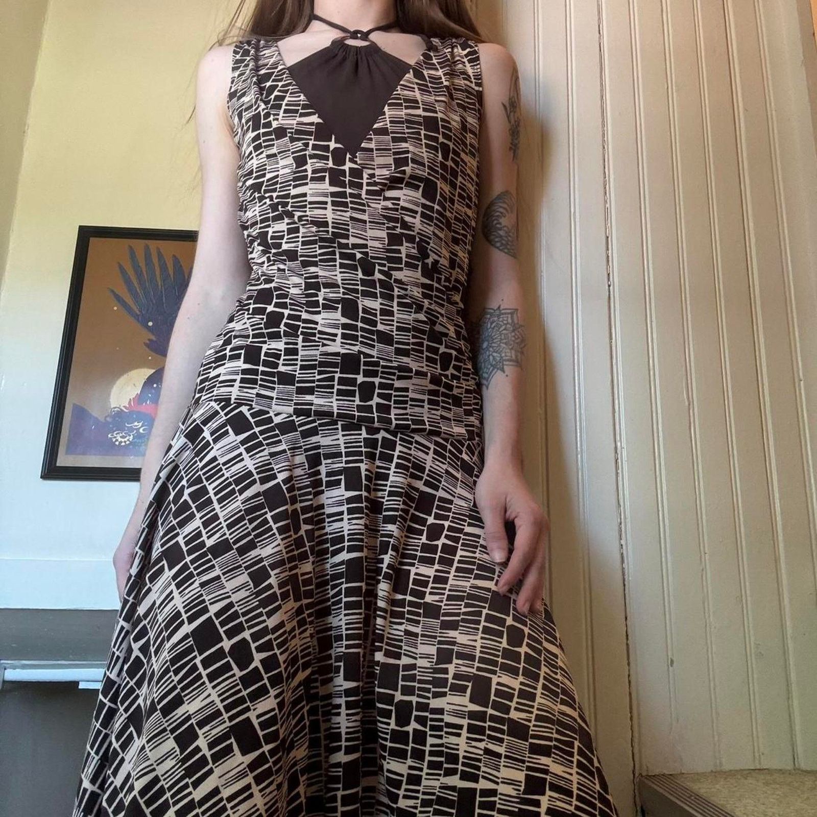Vintage IN San Francisco Brown Layered Halter Dress Small -  cruiseboatoman.com