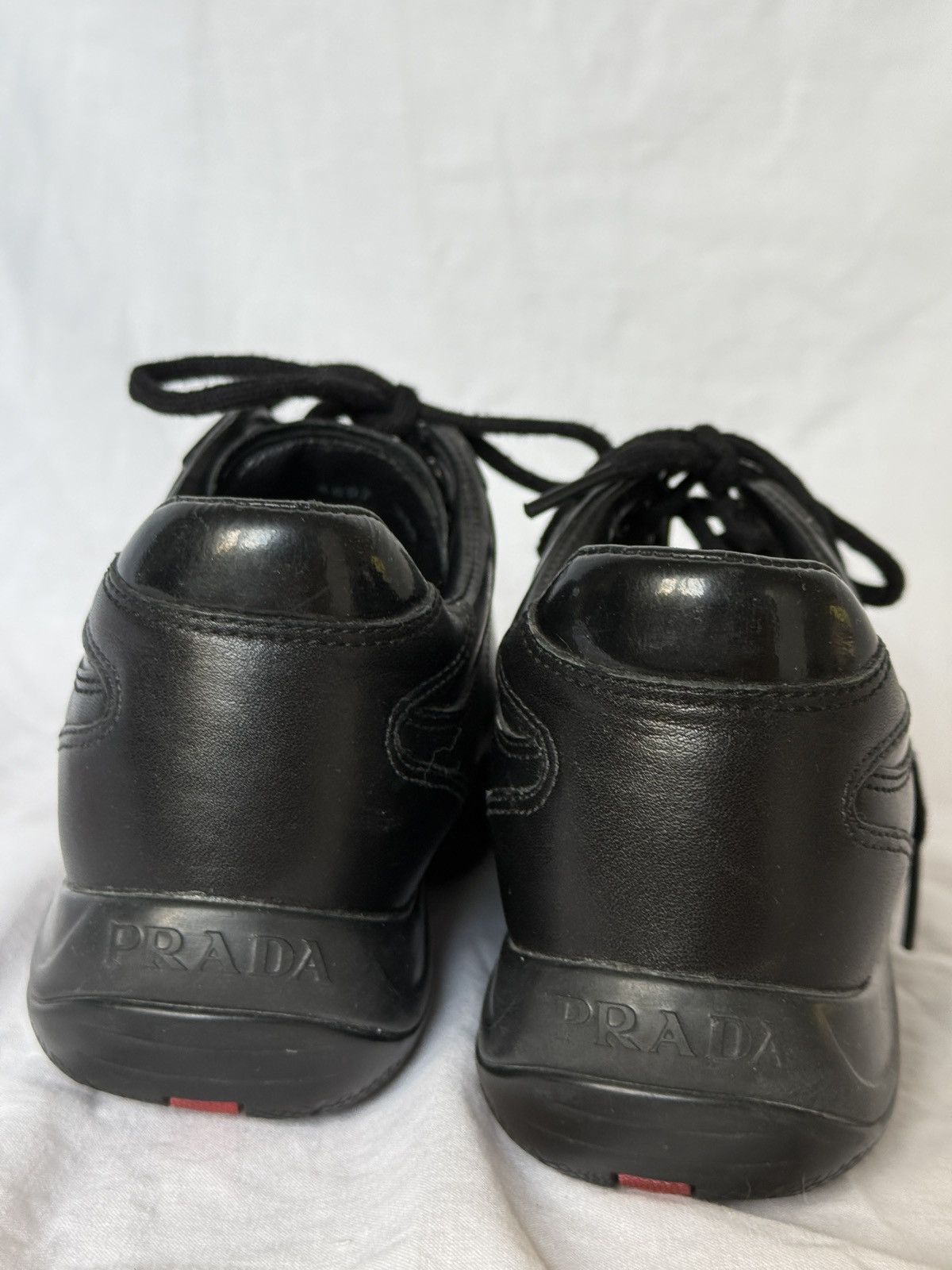 Prada Prada Black Leather Low Top Sneakers Metal Logo Size US 5.5 / IT 35.5 - 9 Thumbnail