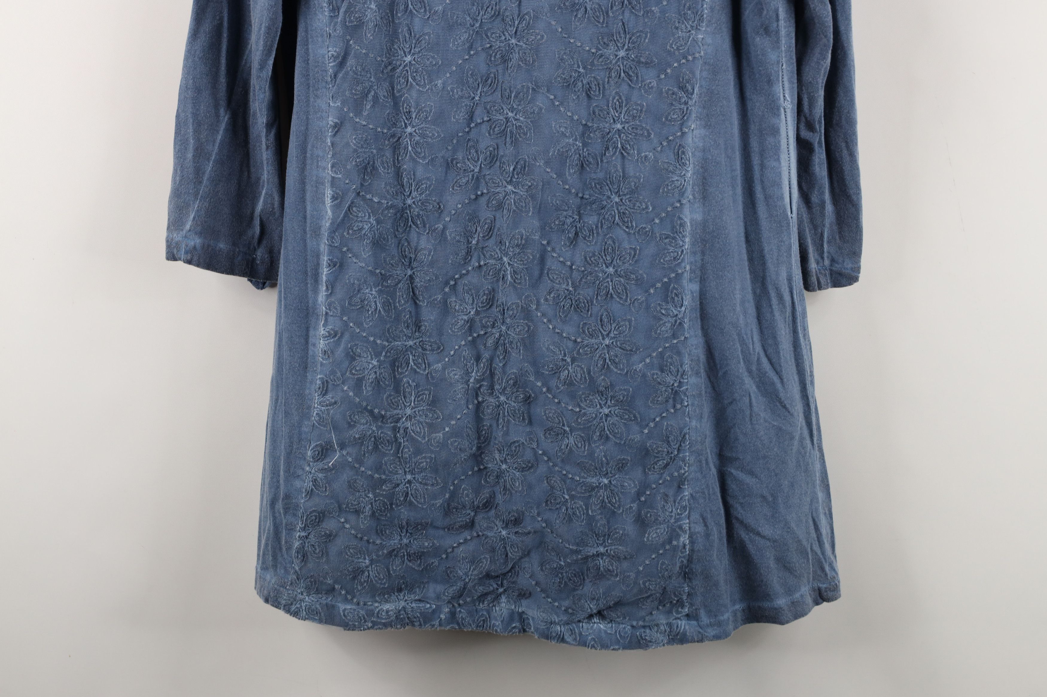 Vintage Vintage 90s Y2K Lagenlook Lace Flower Knit T-Shirt Blue Size S / US 4 / IT 40 - 3 Thumbnail