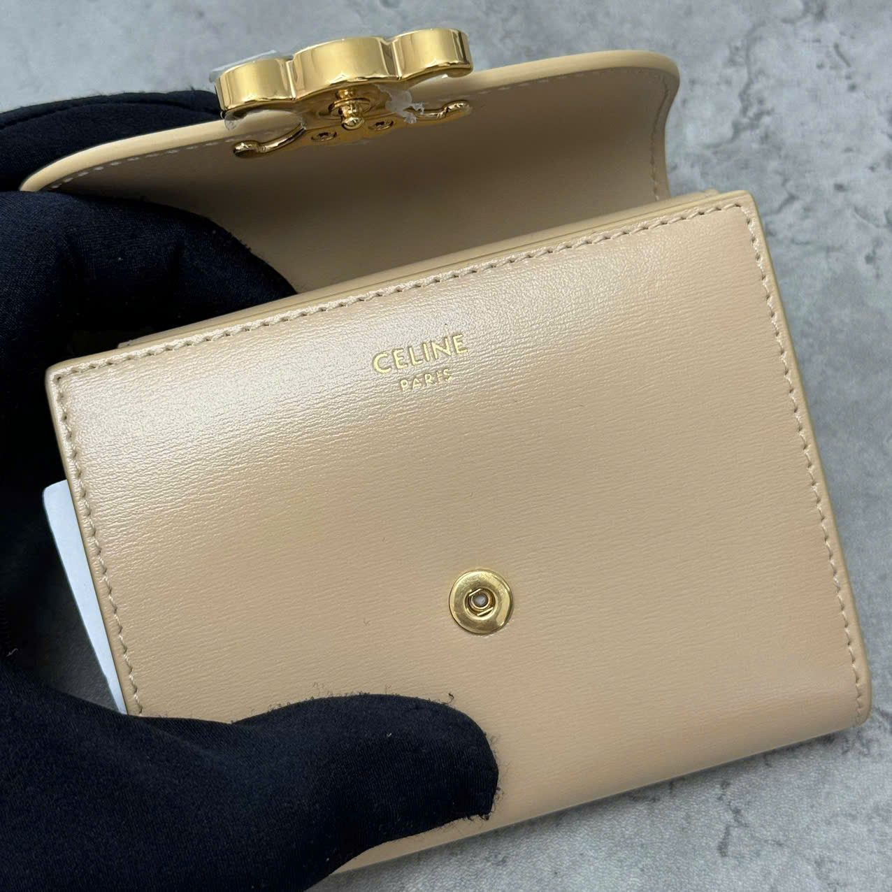 Celine CELINE Small Wallet Triomphe In Shiny Calfskin BEIGE Size ONE SIZE - 9 Thumbnail