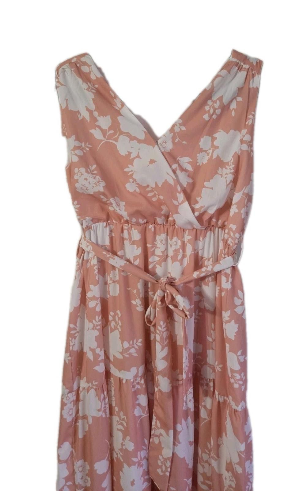 The Unbranded Brand Sleeveless Spring Maxi Dress Pastel Peachy Coral Pink Floral Size XL / US 12-14 / IT 48-50 - 3 Thumbnail