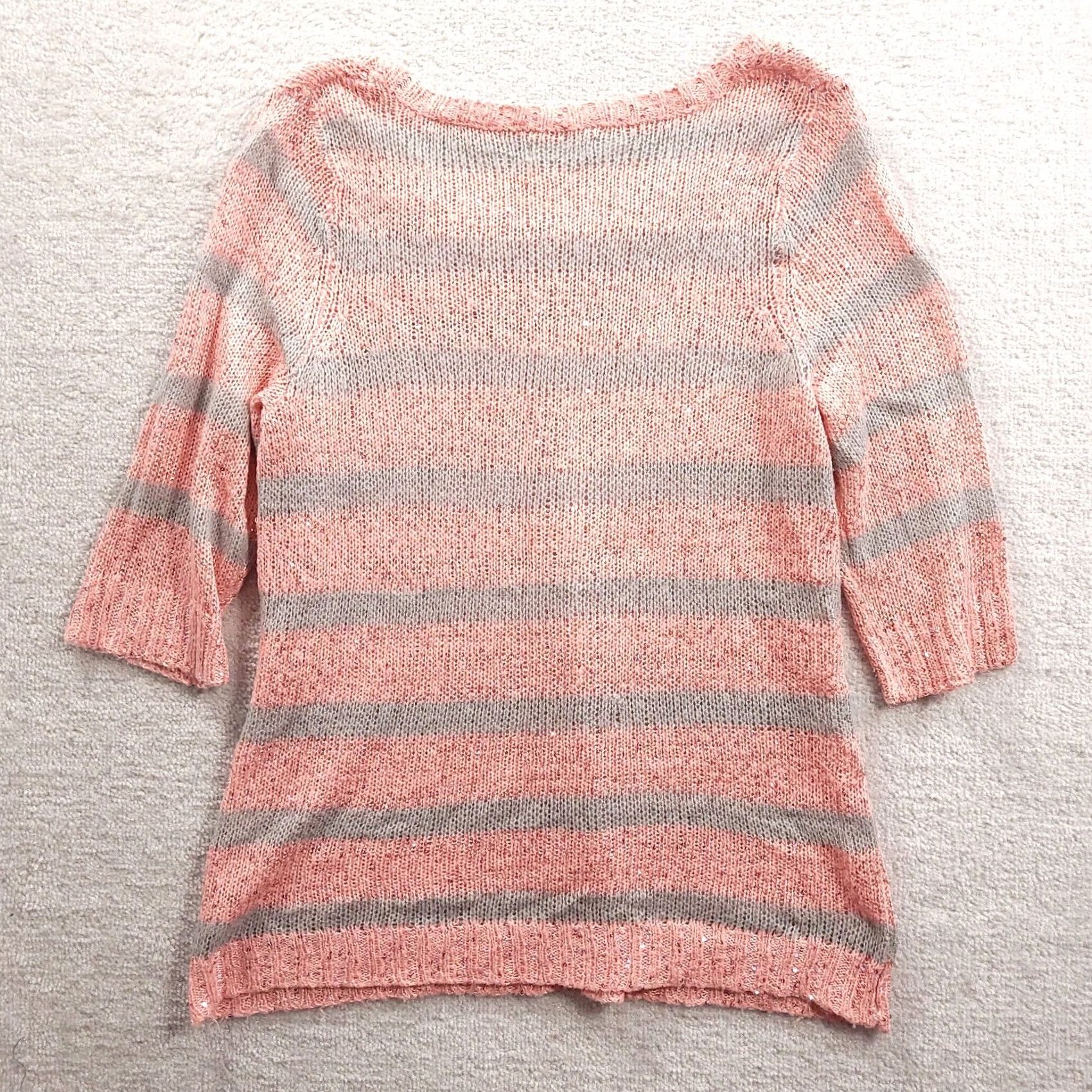 Vintage Maurices Sweater Womens 2 Sequined Pink Gray Striped Sleeve Scoop Neck Size XS / US 0-2 / IT 36-38 - 7 Thumbnail
