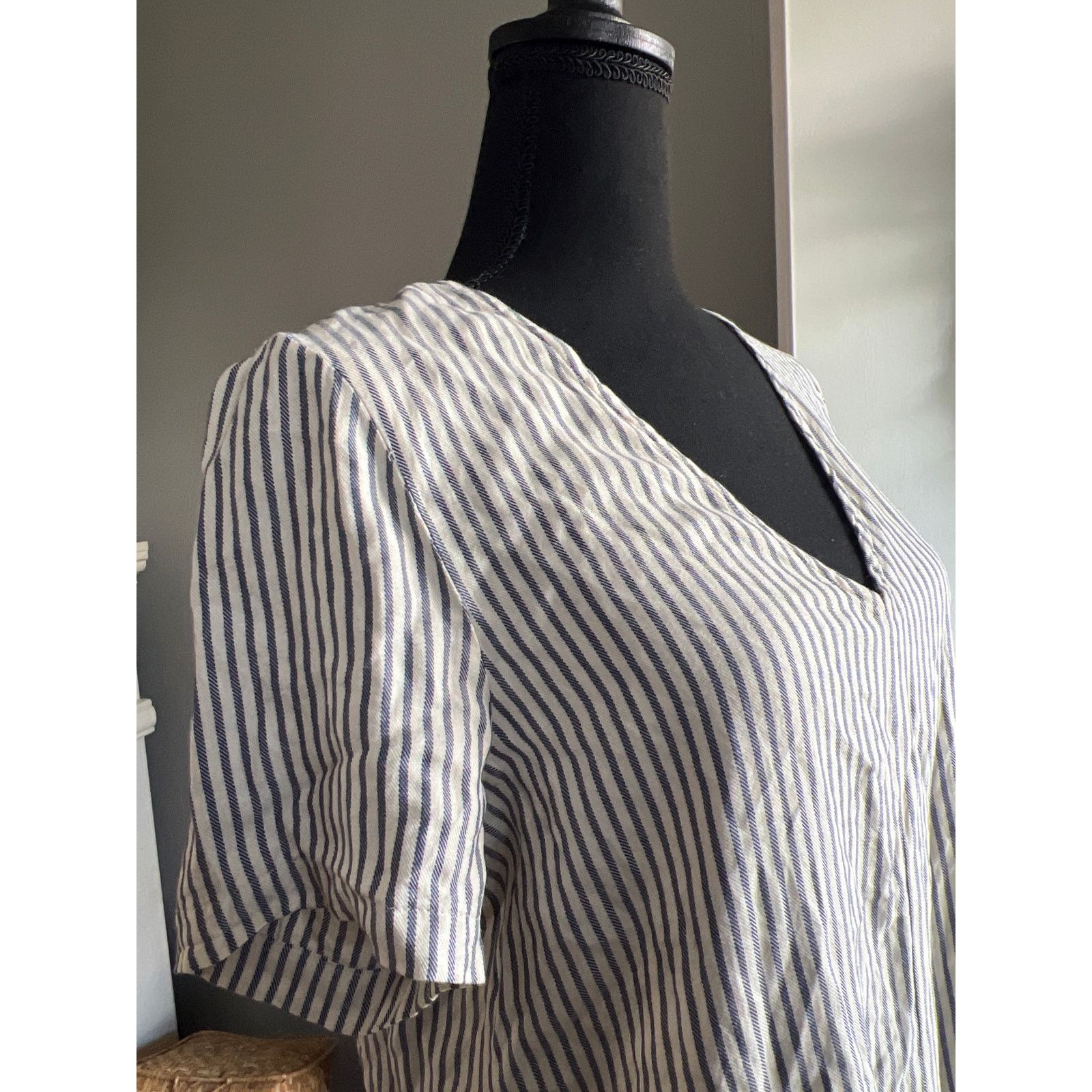 Madewell MADEWELL Blue and White Striped Short sleeve top small boho Size S / US 4 / IT 40 - 4 Thumbnail