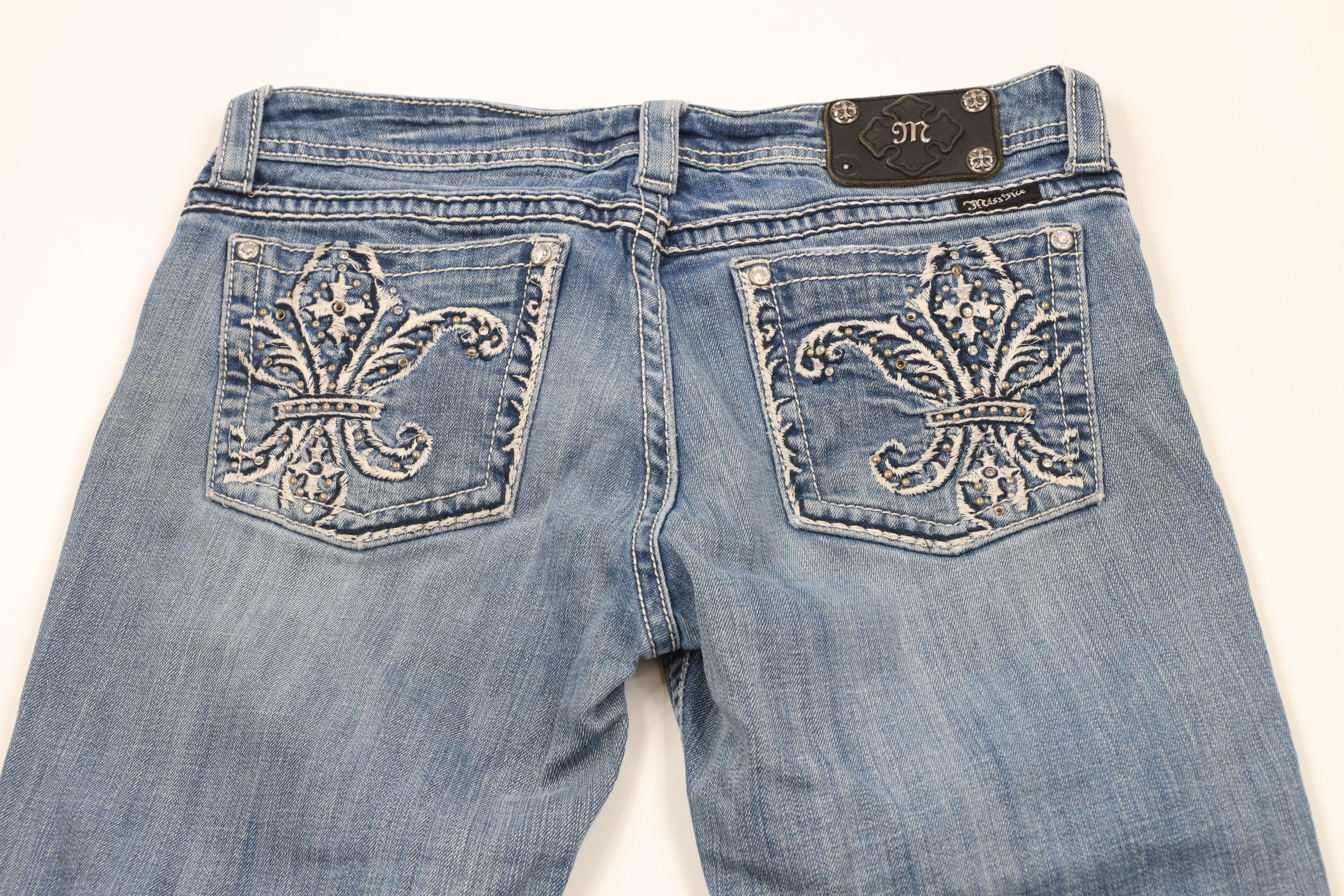 Miss Me × Vintage Miss Me Thick Stitch Fleur de Lis Cropped Denim Jeans Blue Size 32" / US 10 / IT 46 - 12 Thumbnail