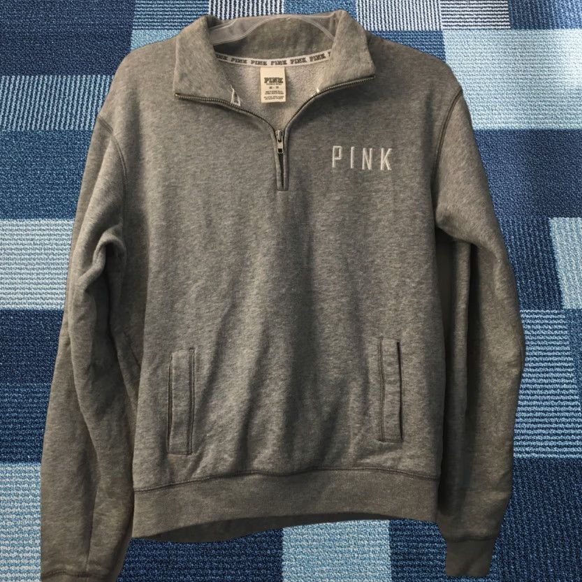 Pinko Victoria’s Secret PINK Sweatshirt Quarter Zip Pullover Gray XS Pockets Logo Women Activewear Running & Jogging Size XS / US 0-2 / IT 36-38 - 1 Thumbnail