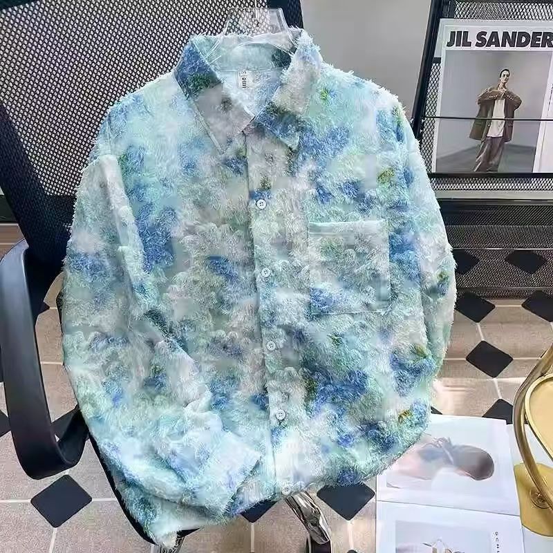 Vintage Blue Green Tie-Dye Fuzzy Placket Shirt Size M Size US M / EU 48-50 / 2 - 1 Thumbnail