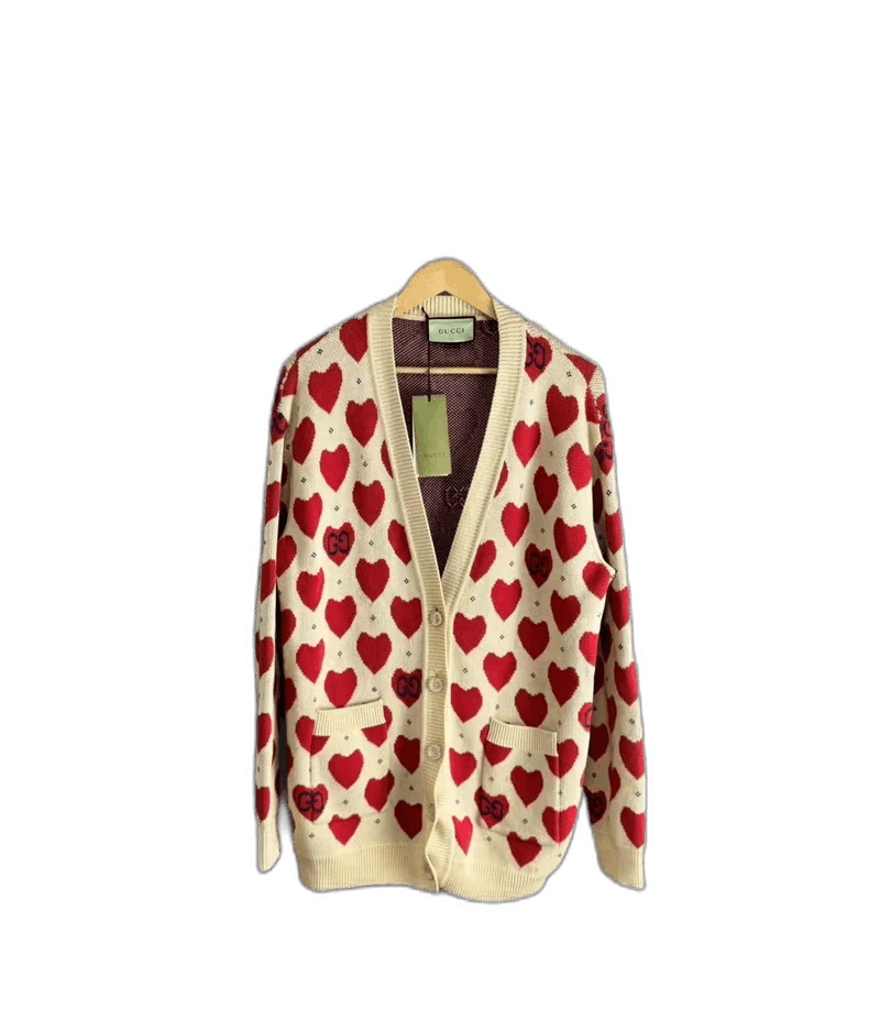 Gucci Gucci White Heart Pattern Knit Cardigan-yf Size US L / EU 52-54 / 3 - 1 Thumbnail