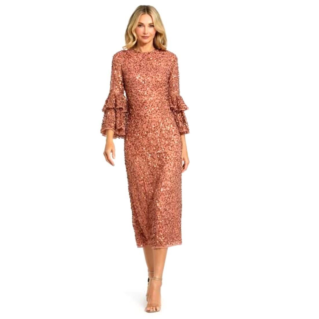 MACH & MACH Mac Duggal 10802 Bell Sleeve Sequin Dress size 2 burgundy BB Size XS / US 0-2 / IT 36-38 - 2 Thumbnail