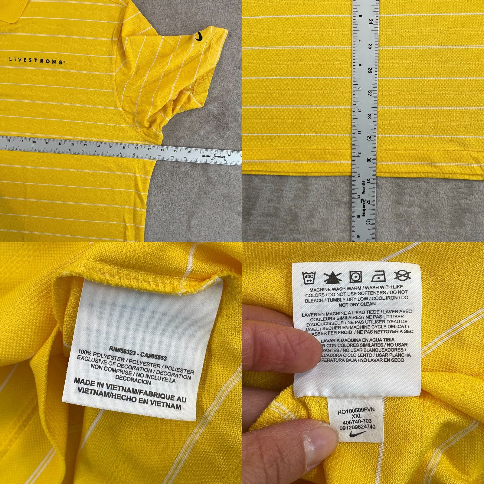 Nike Nike LIVESTRONG Polo Shirt Men 2XL Yellow Striped Performance Cycling Golf NWOT Size US XXL / EU 58 / 5 - 8 Thumbnail