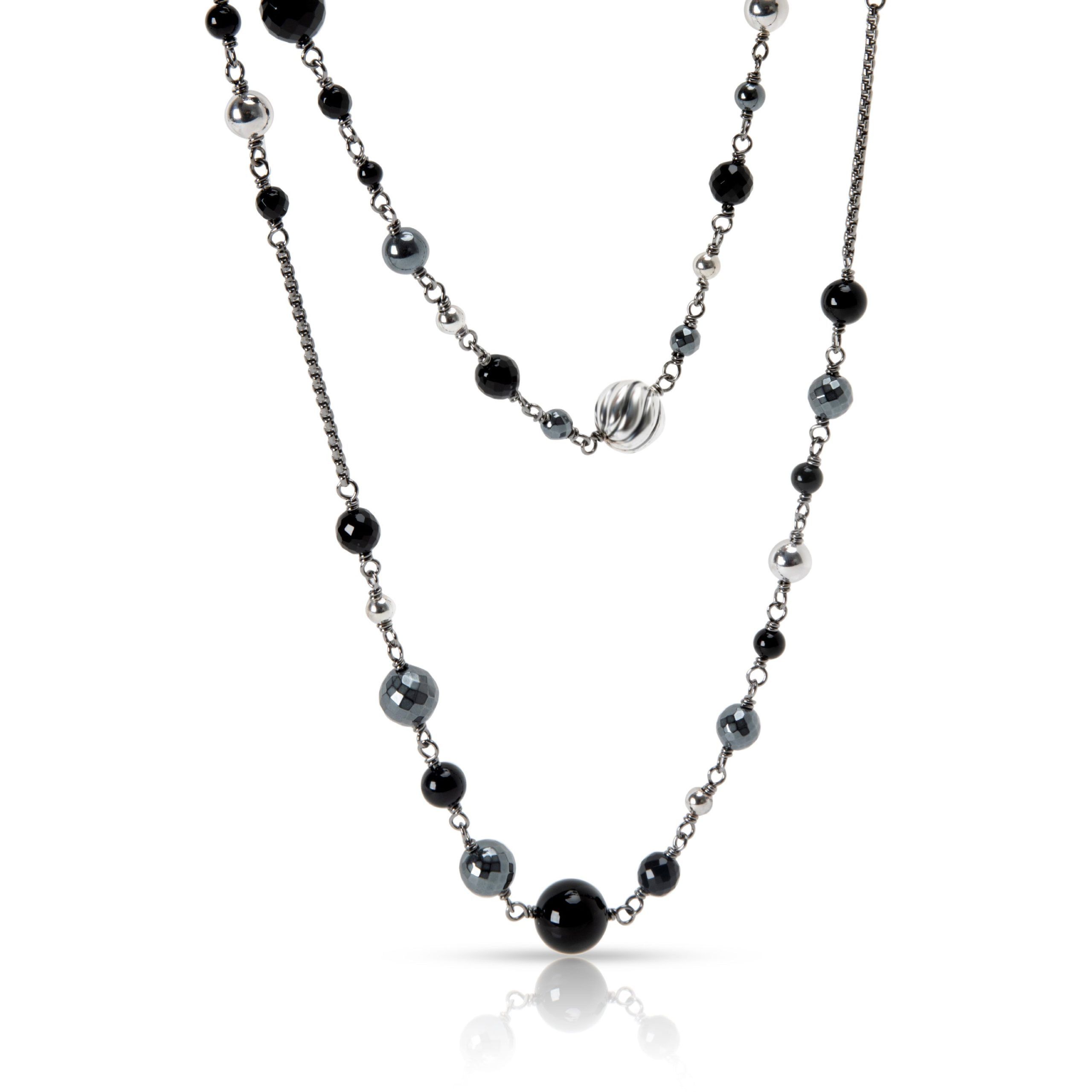 David Yurman Bijoux Bead with Black Onyx & Hematite Necklace in Sterling Silver