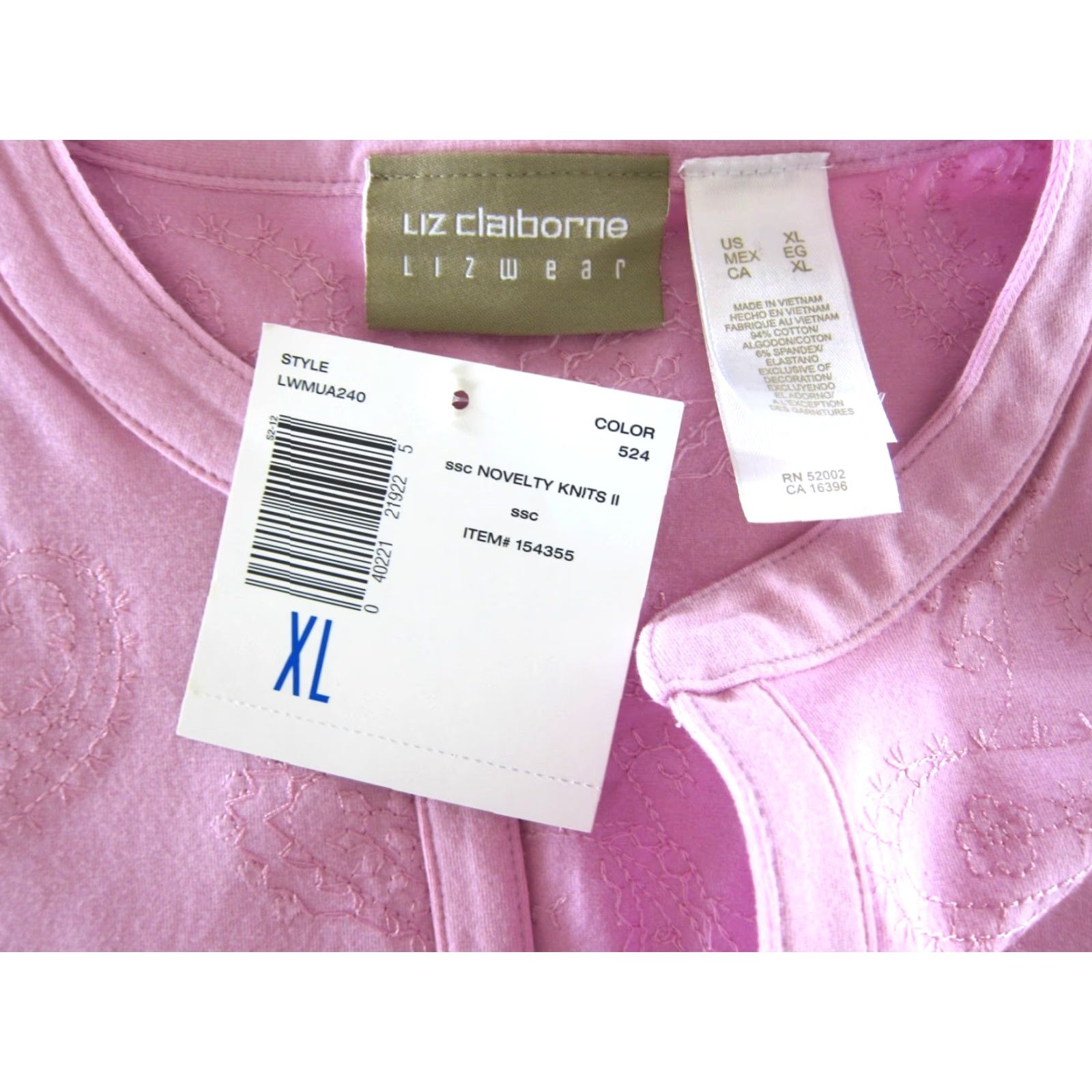 Liz Claiborne NWT Liz Claiborne Pink Cotton Stretch Paisley Embroidered Short Sleeve Blouse XL Size XL / US 12-14 / IT 48-50 - 3 Thumbnail