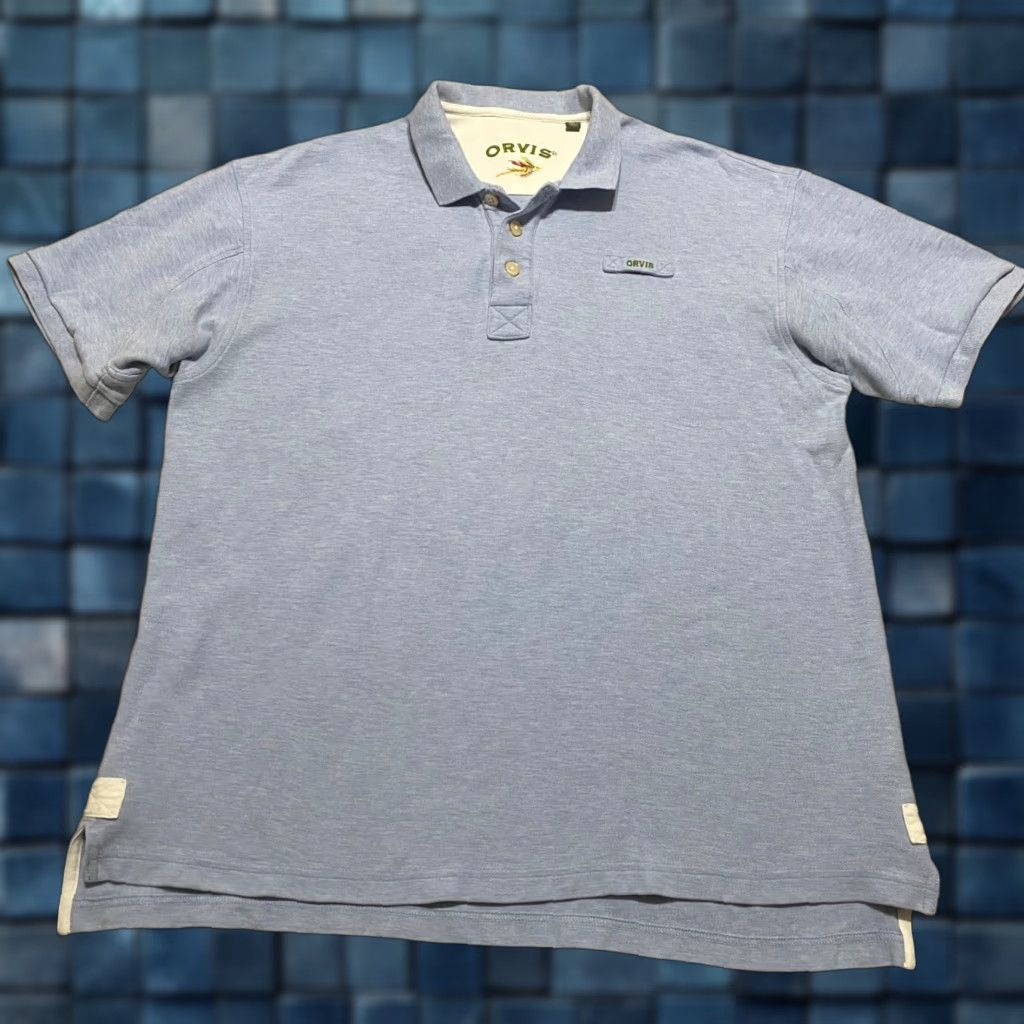 Orvis Orvis Polo Shirt Men's Large Short Sleeve Knit 100% Cotton Blue Solid Golf Regular Size US L / EU 52-54 / 3 - 1 Thumbnail