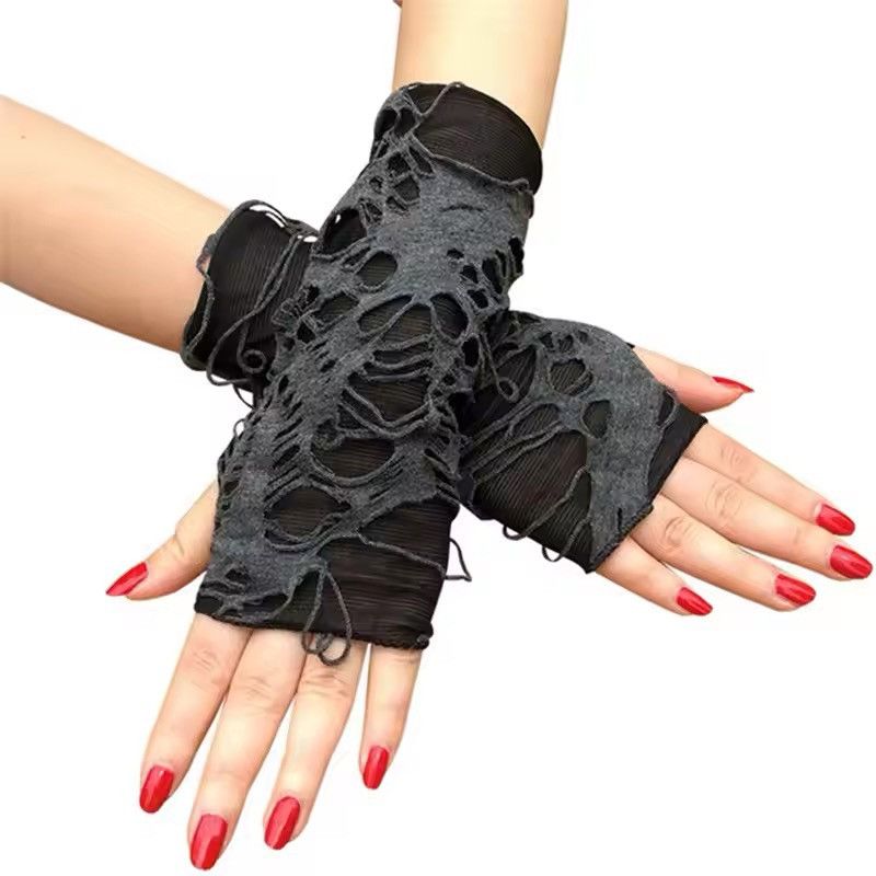 Vintage Unisex Gothic Black Fingerless Long Glove Size ONE SIZE - 5 Thumbnail