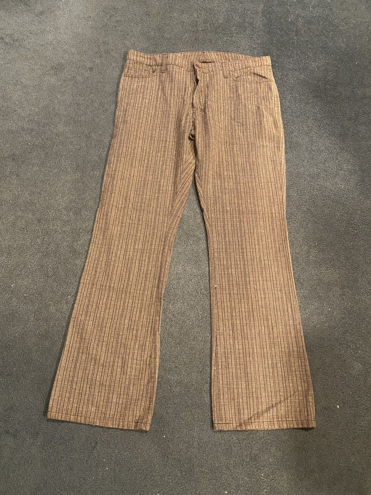 Lee × Vintage VINTAGE 70s LEE BOOT CUT BROWN CHECKERED TROUSERS imo Size US 37 - 1 Thumbnail