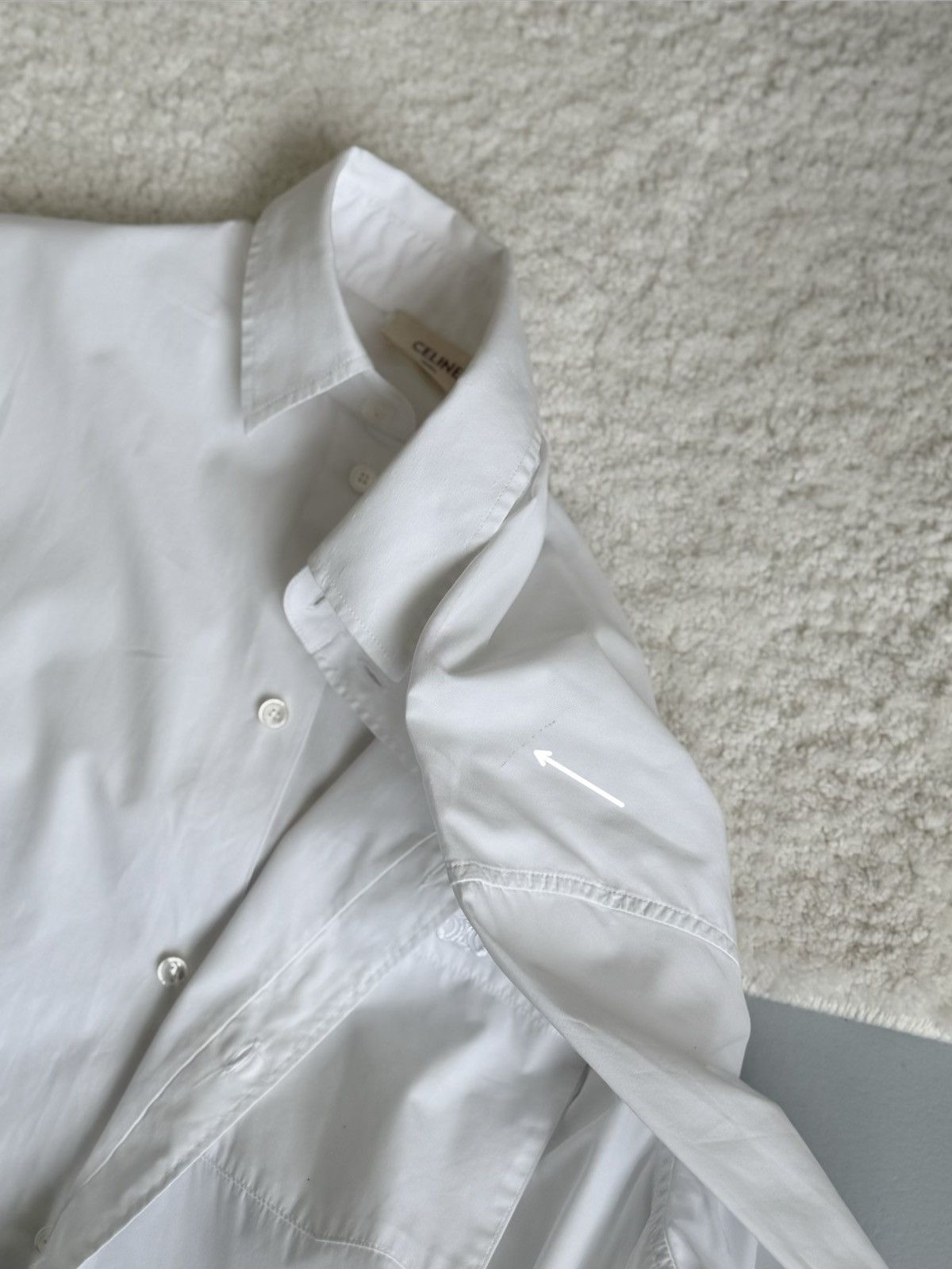 Celine Celine Paris Cropped White Shirt Pocket Logo Oversized Fit Size XS / US 0-2 / IT 36-38 - 14 Thumbnail