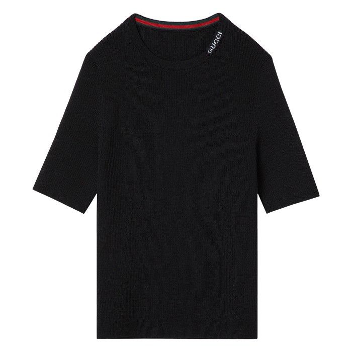Gucci oc11z1125 Extra Fine Wool And Silk Rib T-Shirts in Black Size S / US 4 / IT 40 - 1 Preview