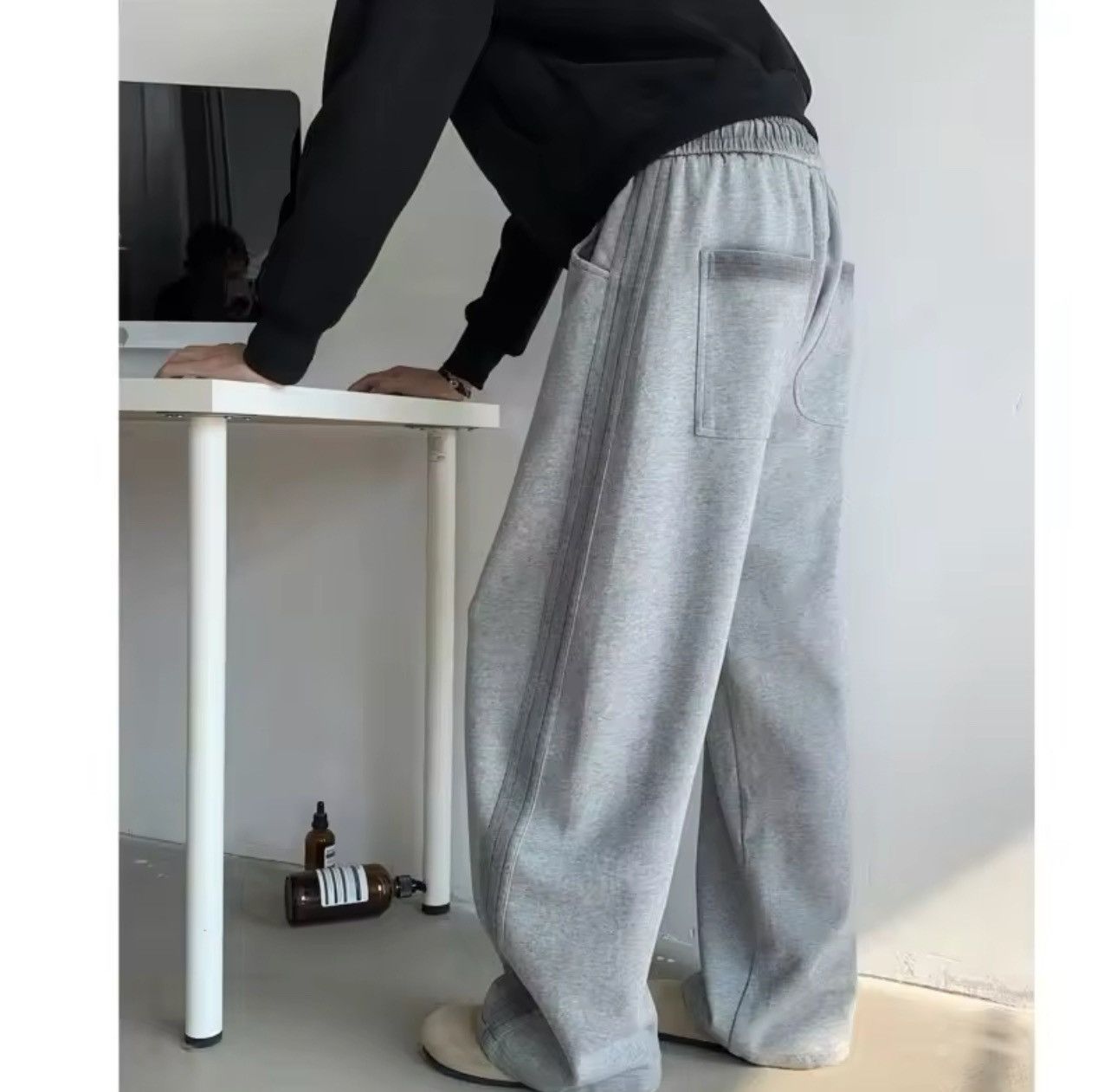 Japanese Brand × Other Fleece Casual Pants Side Striped Wide Leg Straight Sweatpant Size US 28 / EU 44 - 4 Thumbnail