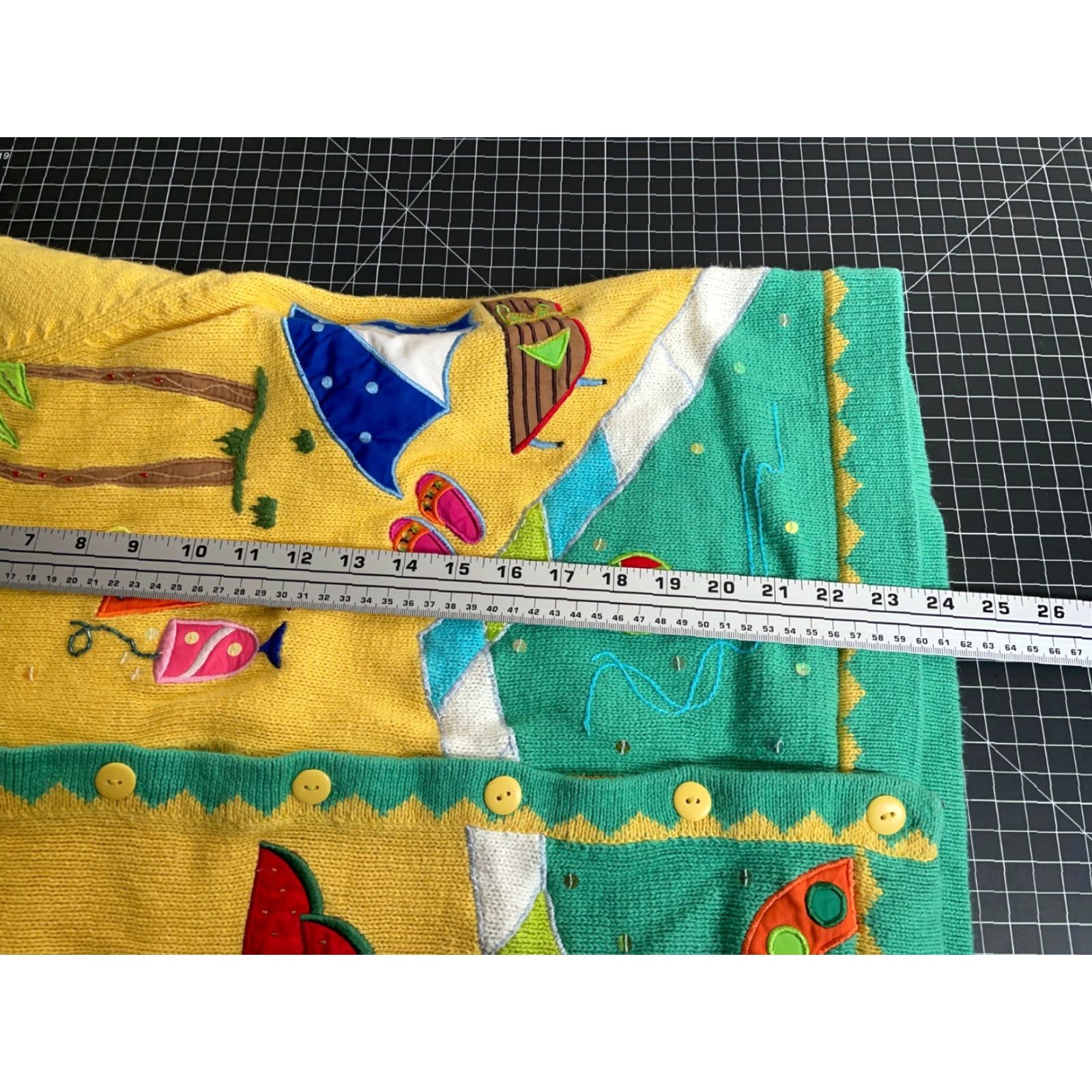 Quacker Factory Quacker Factory Beach Motif Cardigan Women's Large Yellow Chunky Knit Tropical Size L / US 10 / IT 46 - 6 Thumbnail