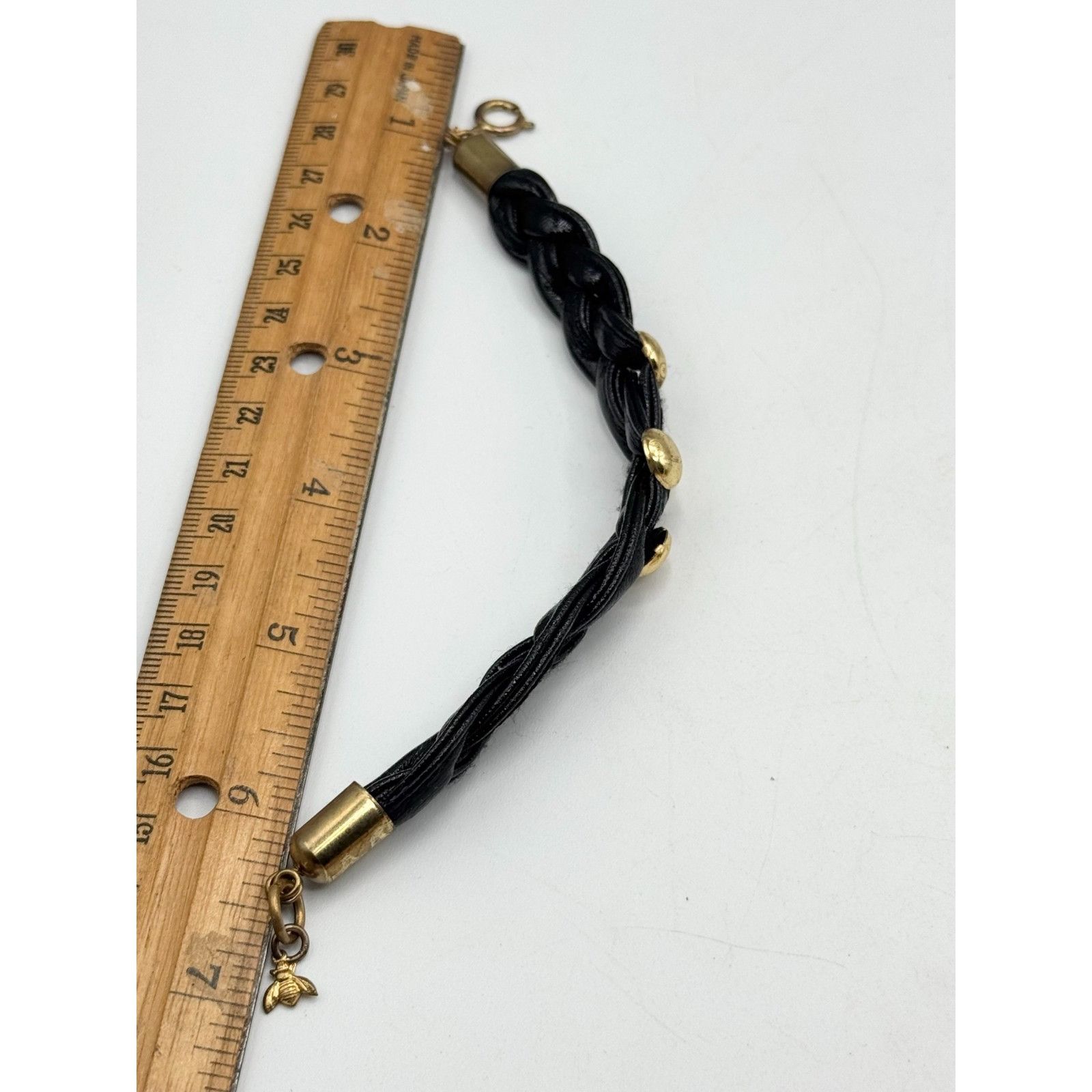 Vintage black patent leather gold stud bracelet