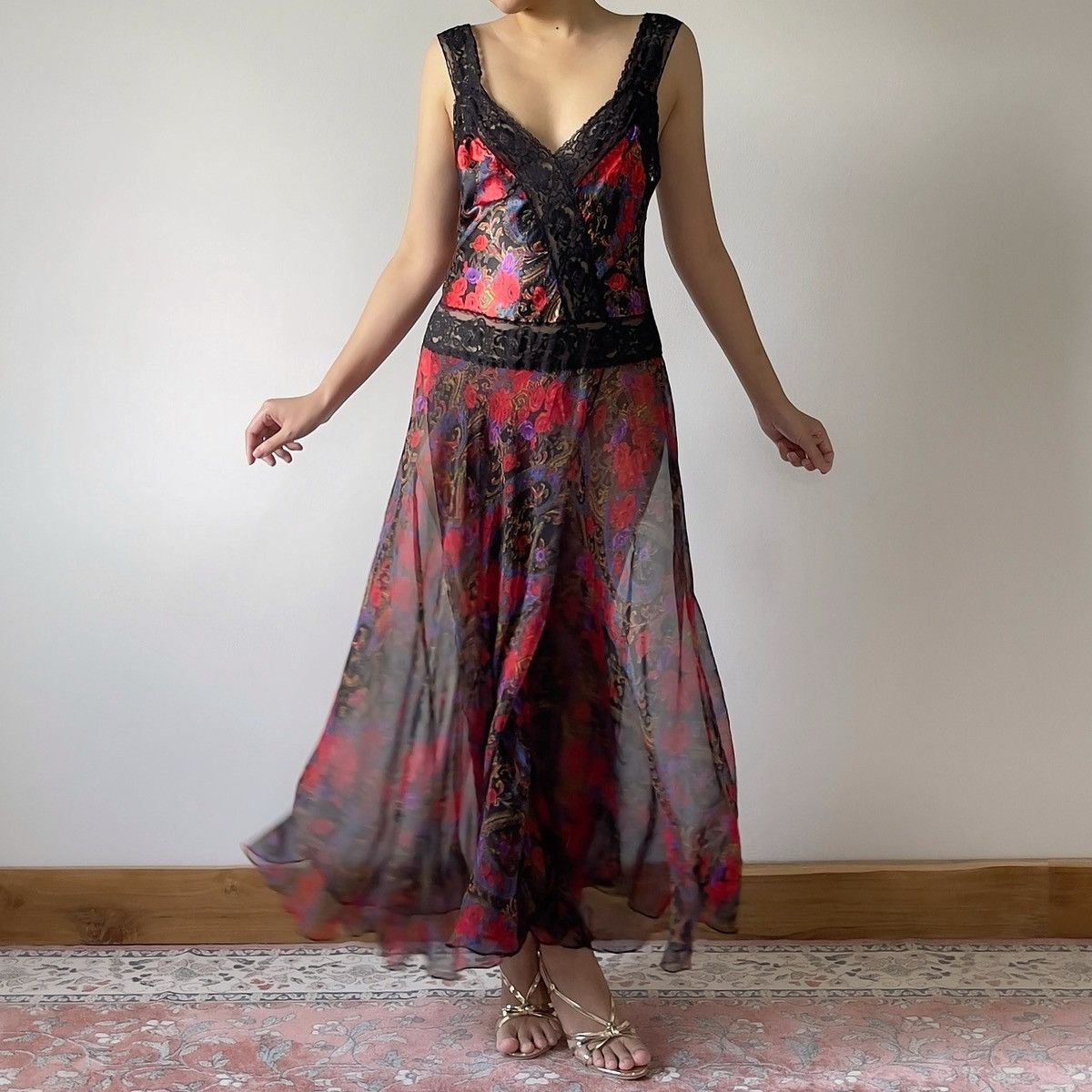 Victoria's Secret Victoria’s Secret 1990s Floral Chiffon Maxi Slip Dress (M–L) Size L / US 10 / IT 46 - 8 Thumbnail