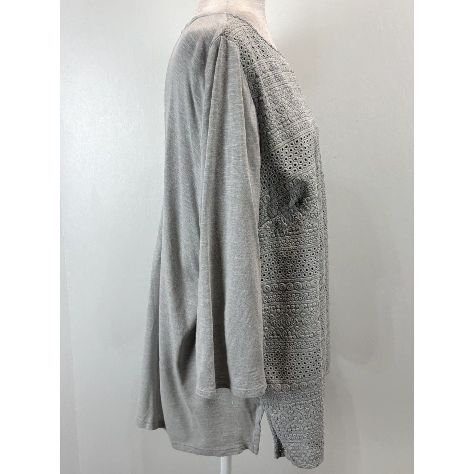 J. Jill J. Jill Tunic Top Shirt Gray Pleated 3/4 Sleeve Women's Large Cotton Blend Knit Size L / US 10 / IT 46 - 3 Thumbnail