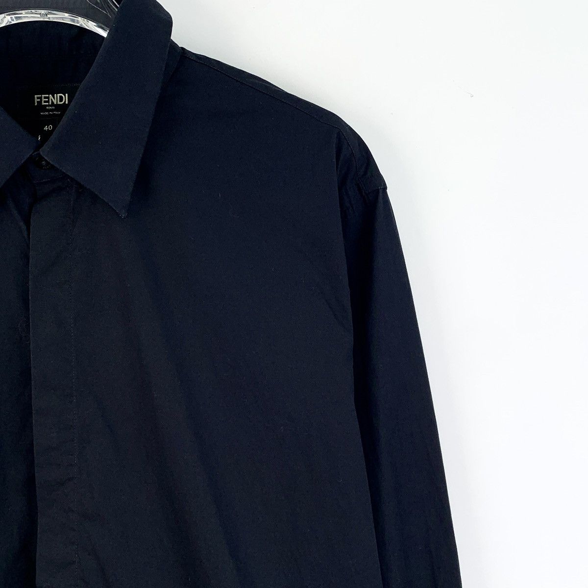 Fendi Fendi Navy Logo Embroidered Cotton Lapel Long Sleeve Shirt Size US XXS / EU 40 - 3 Thumbnail